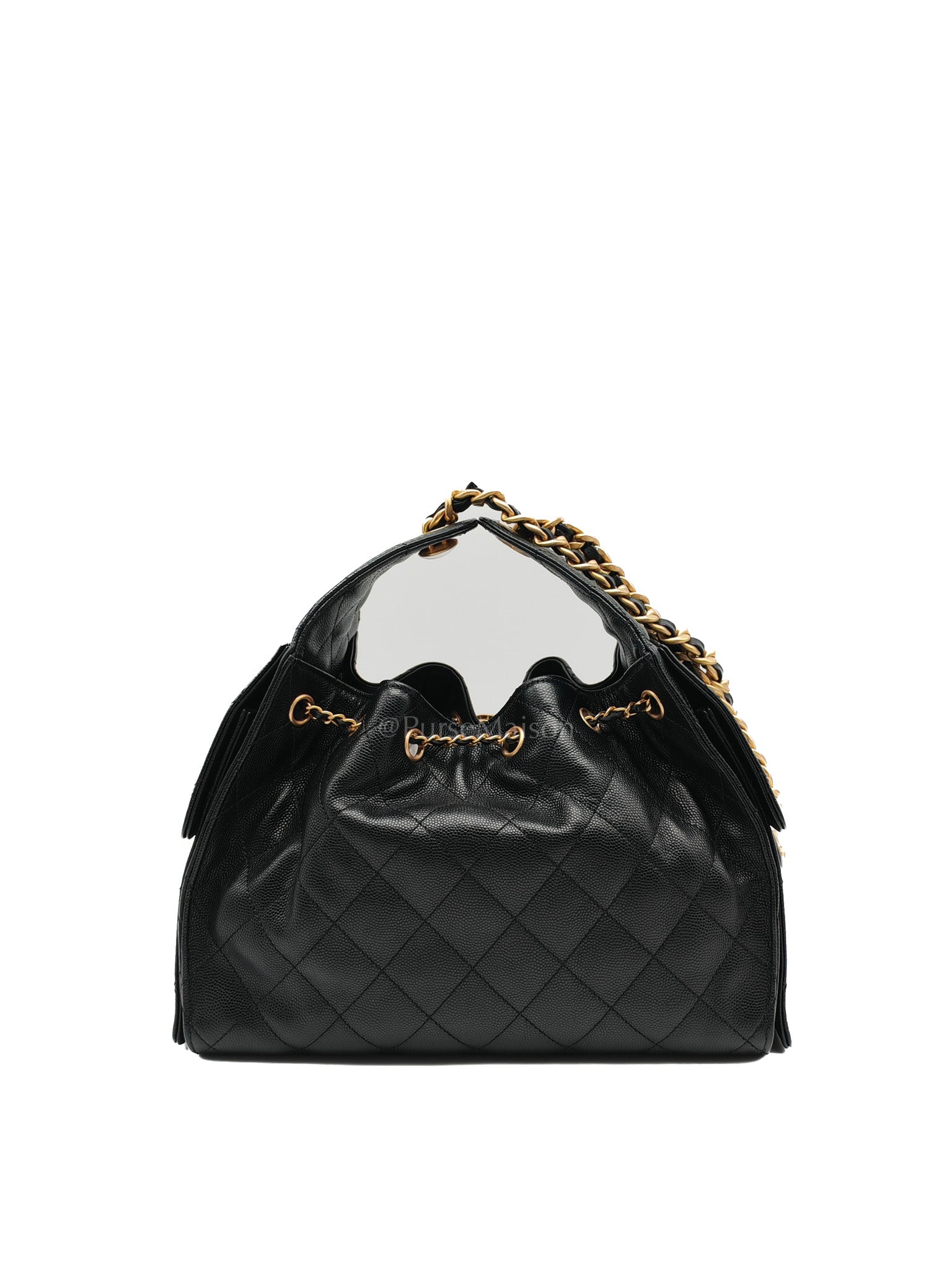 25 Small Shoulder Bag in Black Caviar Leather & Aged Gold Hardware (Microchip)