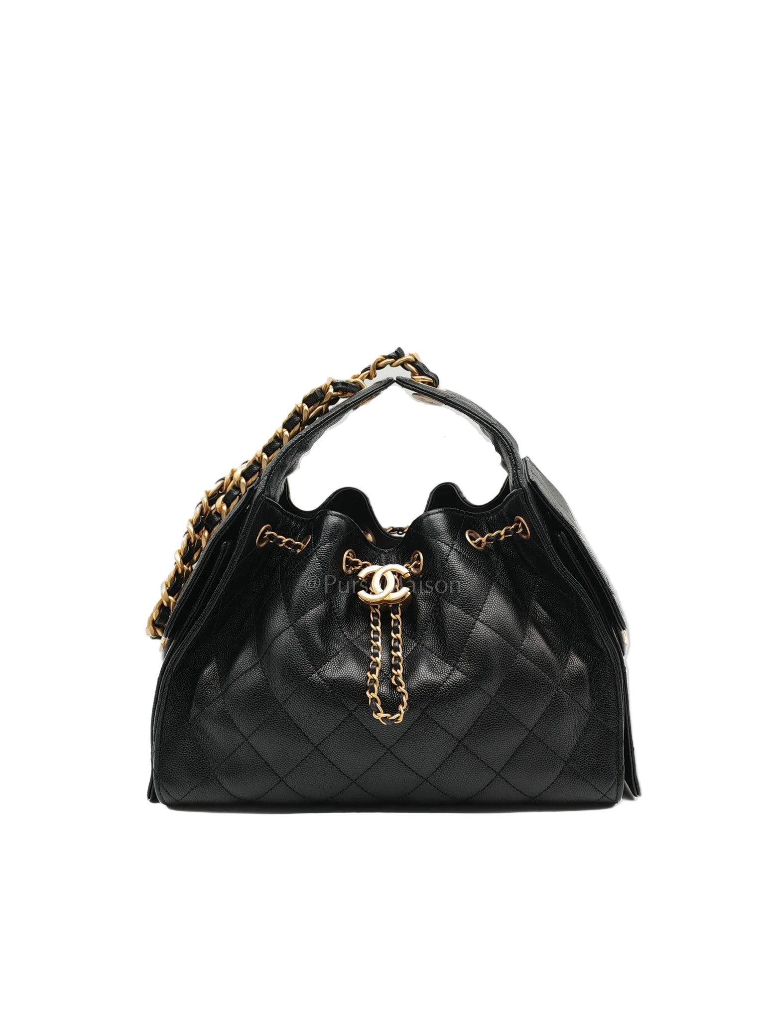 25 Small Shoulder Bag in Black Caviar Leather & Aged Gold Hardware (Microchip)