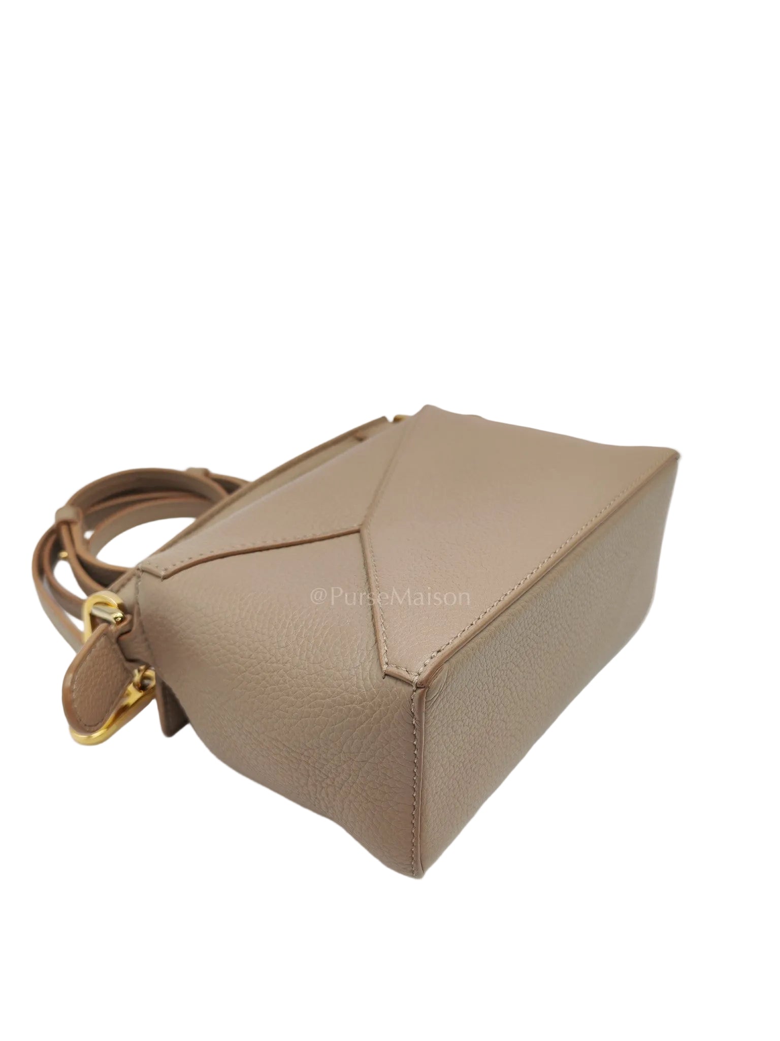 Loewe Puzzle Edge Bag in Dark Beige Soft Grained Calfskin Leather and Gold Hardware