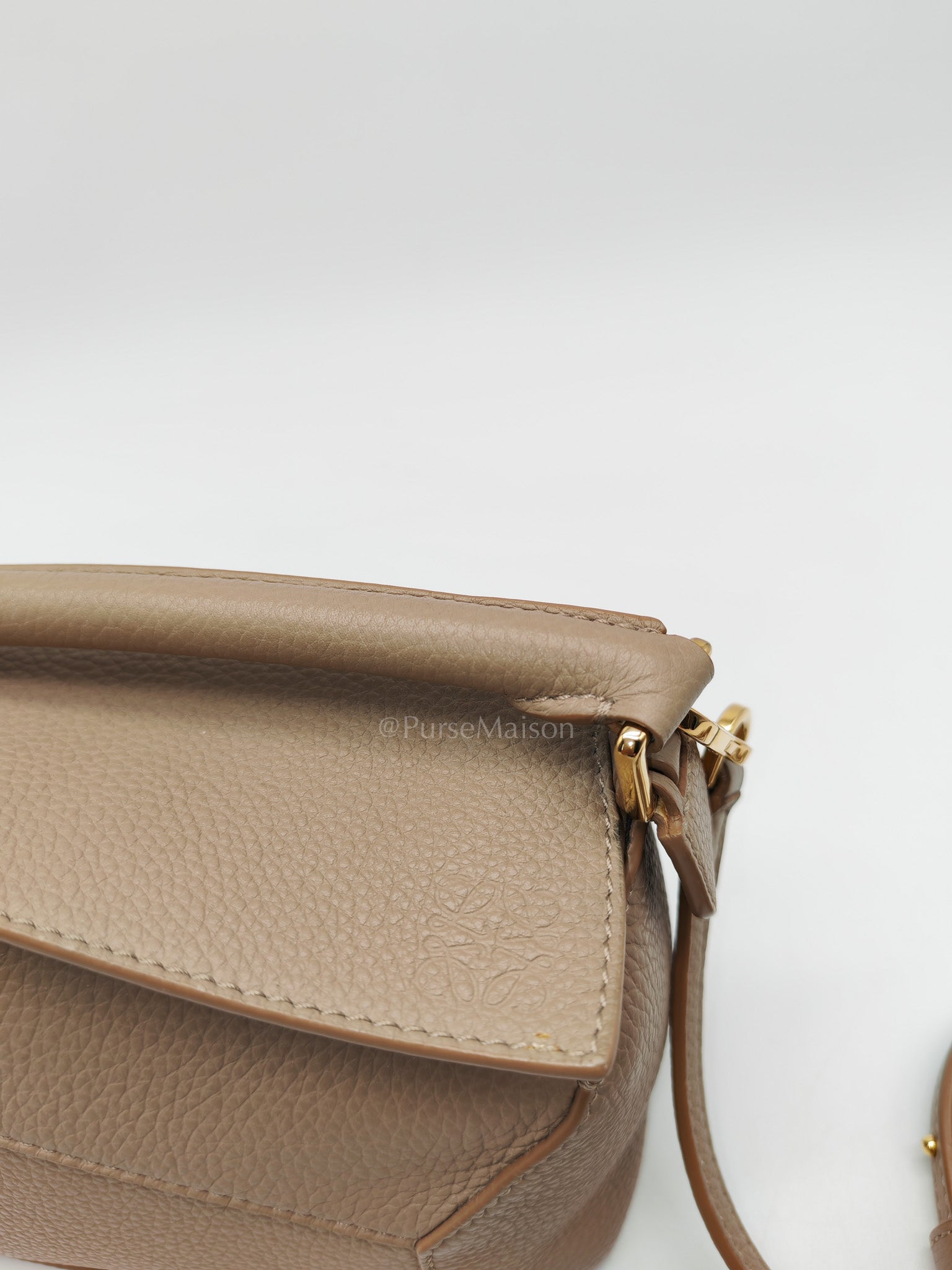 Loewe Puzzle Edge Bag in Dark Beige Soft Grained Calfskin Leather and Gold Hardware
