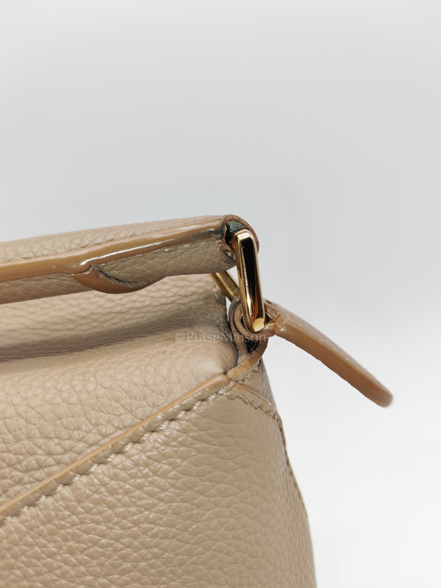 Loewe Puzzle Edge Bag in Dark Beige Soft Grained Calfskin Leather and Gold Hardware