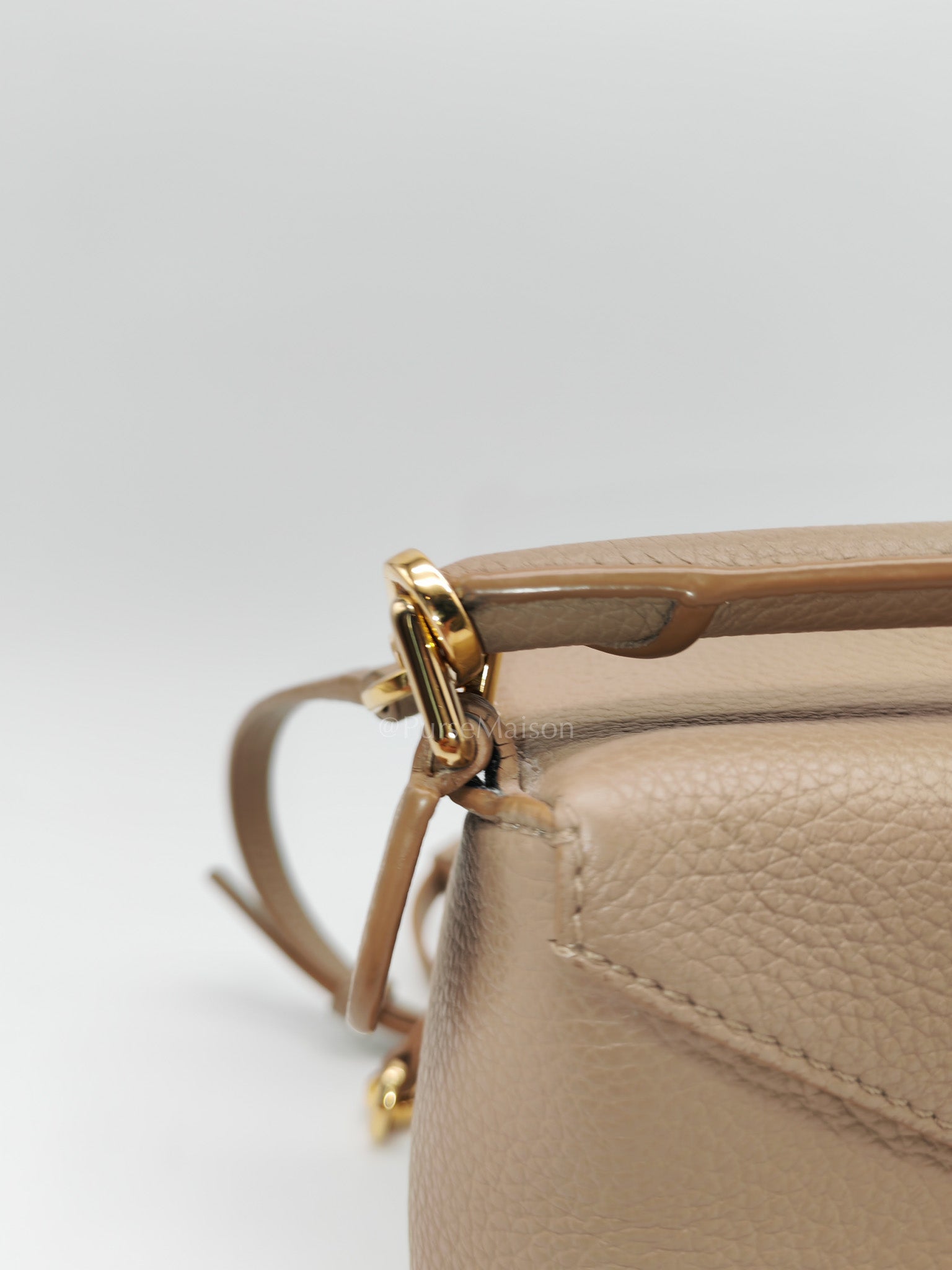 Loewe Puzzle Edge Bag in Dark Beige Soft Grained Calfskin Leather and Gold Hardware