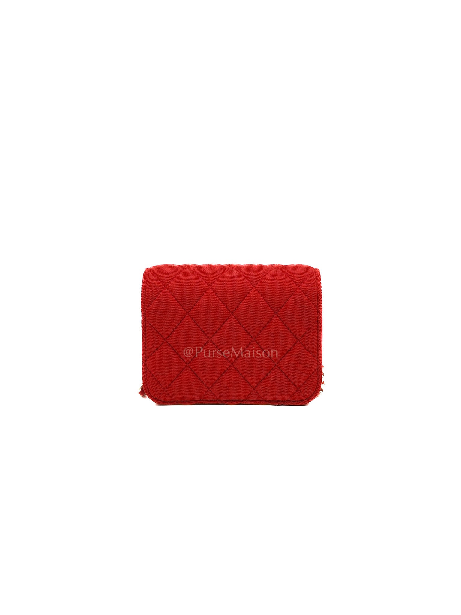 Mini VIP Bag Clutch with Chain in Red Quilted Jersey Fabric & Light Gold Hardware Microchip