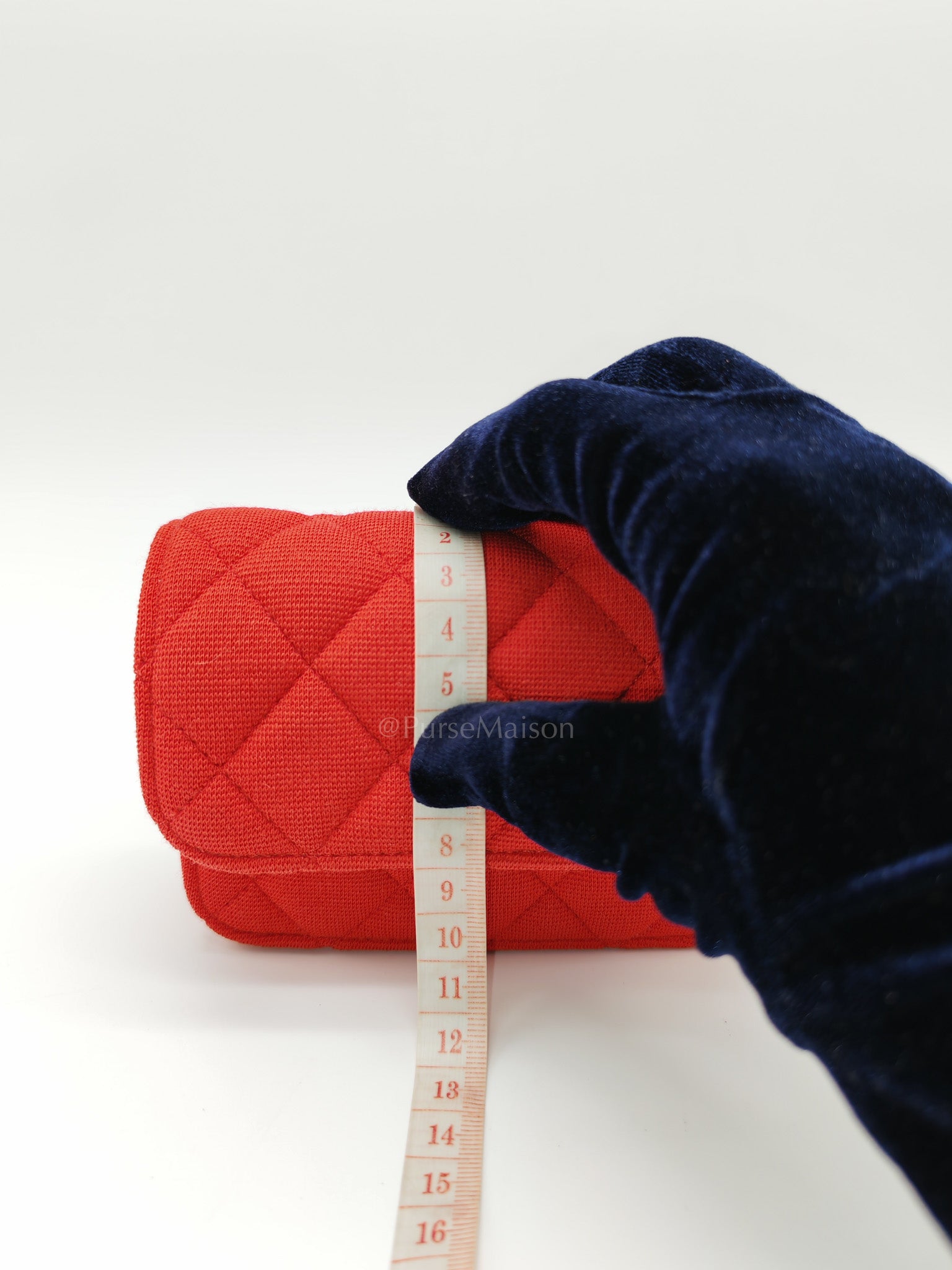Mini VIP Bag Clutch with Chain in Red Quilted Jersey Fabric & Light Gold Hardware Microchip