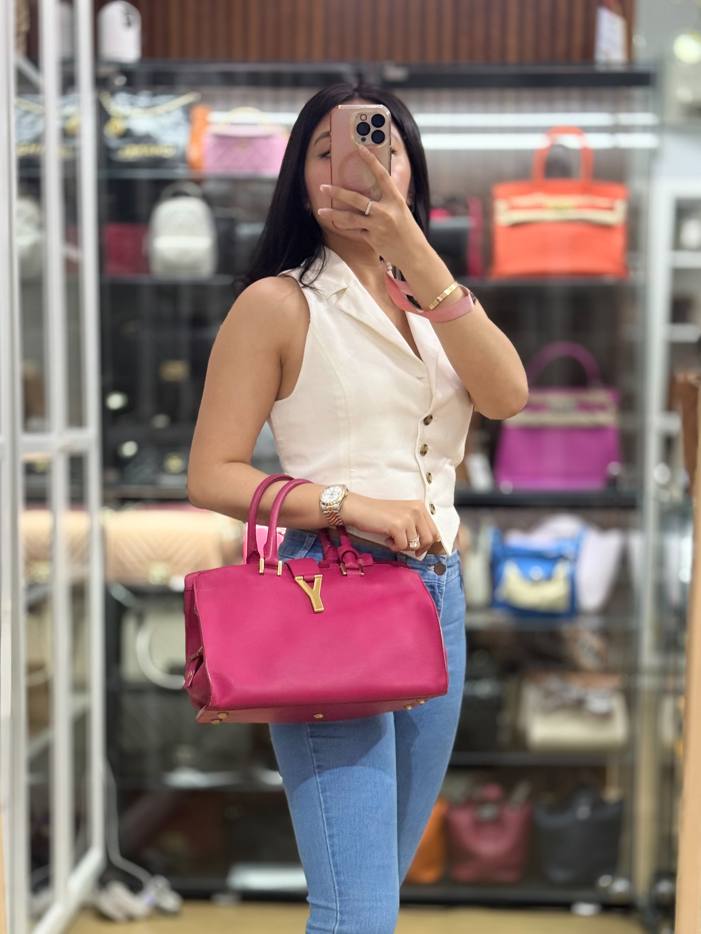 Small Cabas Fuchsia Calfskin Leather Bag | Purse Maison Luxury Bags Shop