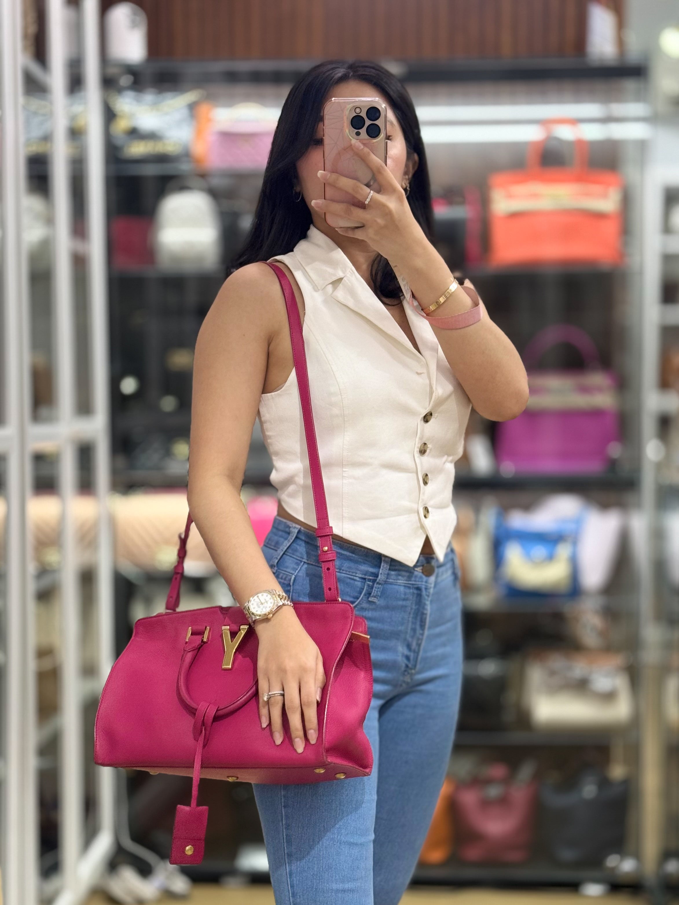 Small Cabas Fuchsia Calfskin Leather Bag | Purse Maison Luxury Bags Shop