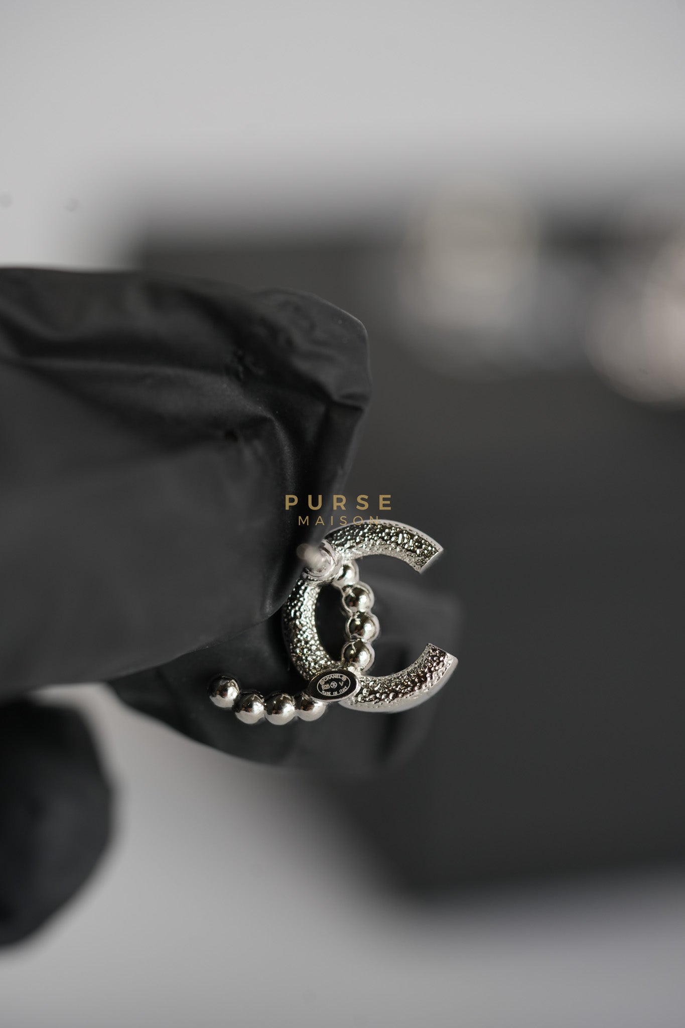 Small CC Pearl Earrings in Silver Hardware | Purse Maison Luxury Bags Shop