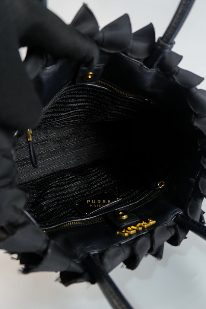 Small Tessuto Nylon Ruffle Bag Nero Black | Purse Maison Luxury Bags Shop