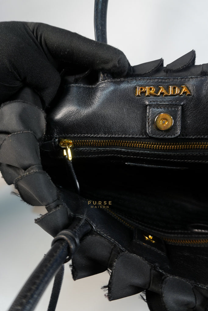 Small Tessuto Nylon Ruffle Bag Nero Black | Purse Maison Luxury Bags Shop