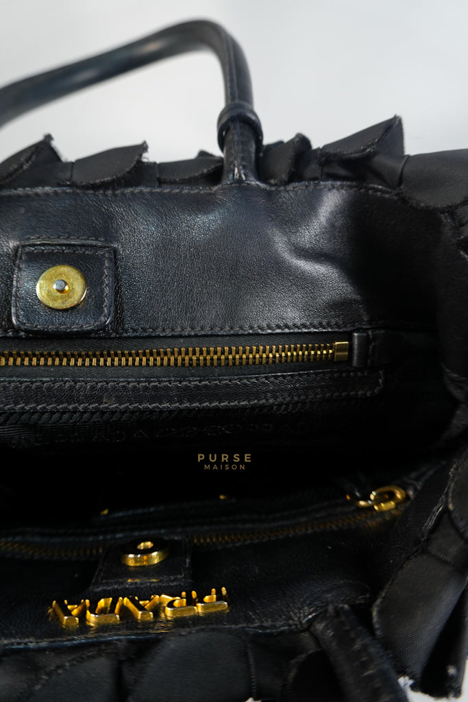 Small Tessuto Nylon Ruffle Bag Nero Black | Purse Maison Luxury Bags Shop