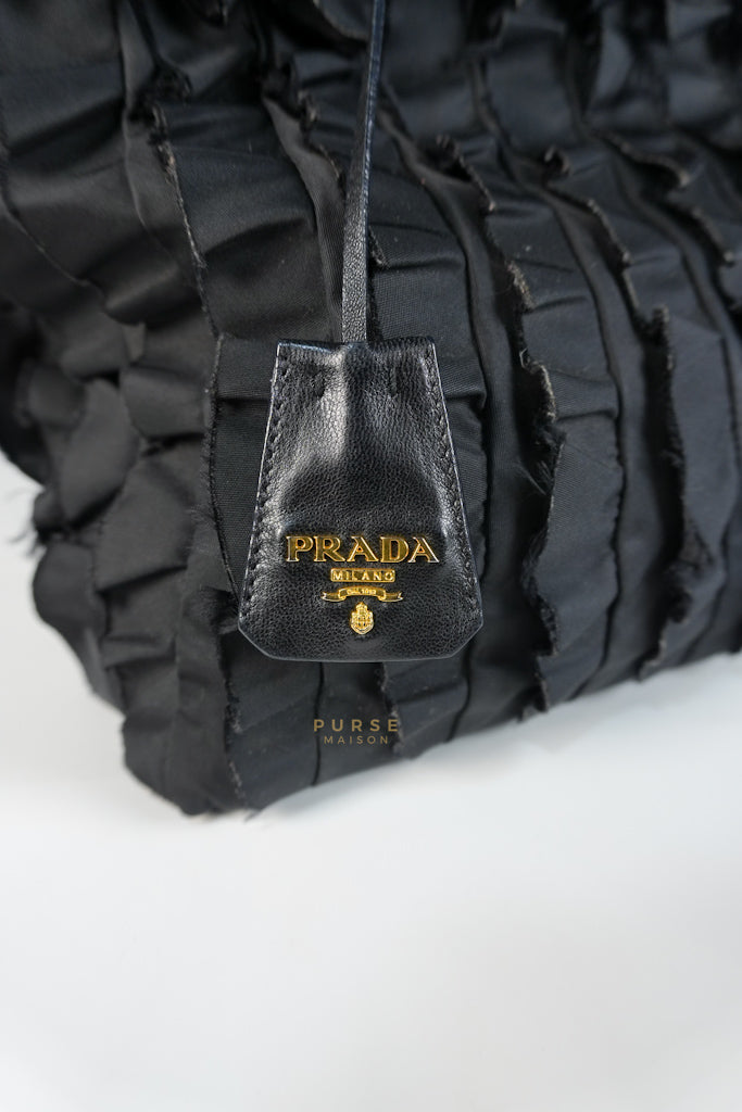 Small Tessuto Nylon Ruffle Bag Nero Black | Purse Maison Luxury Bags Shop