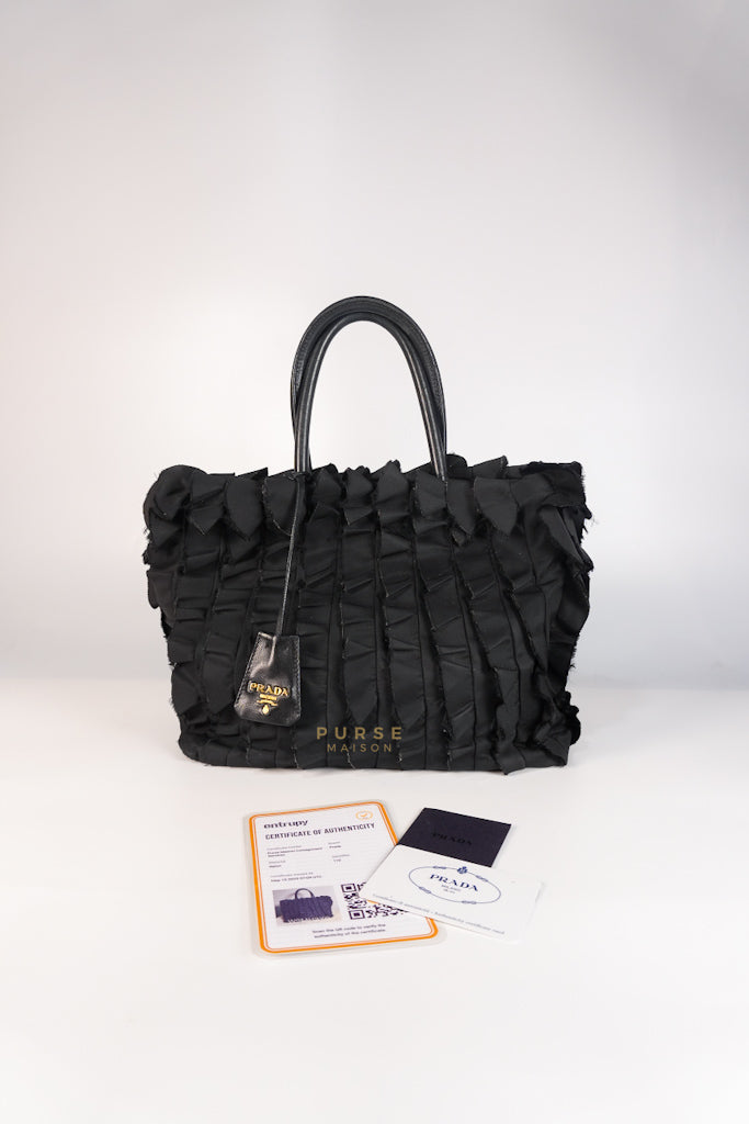 Small Tessuto Nylon Ruffle Bag Nero Black | Purse Maison Luxury Bags Shop