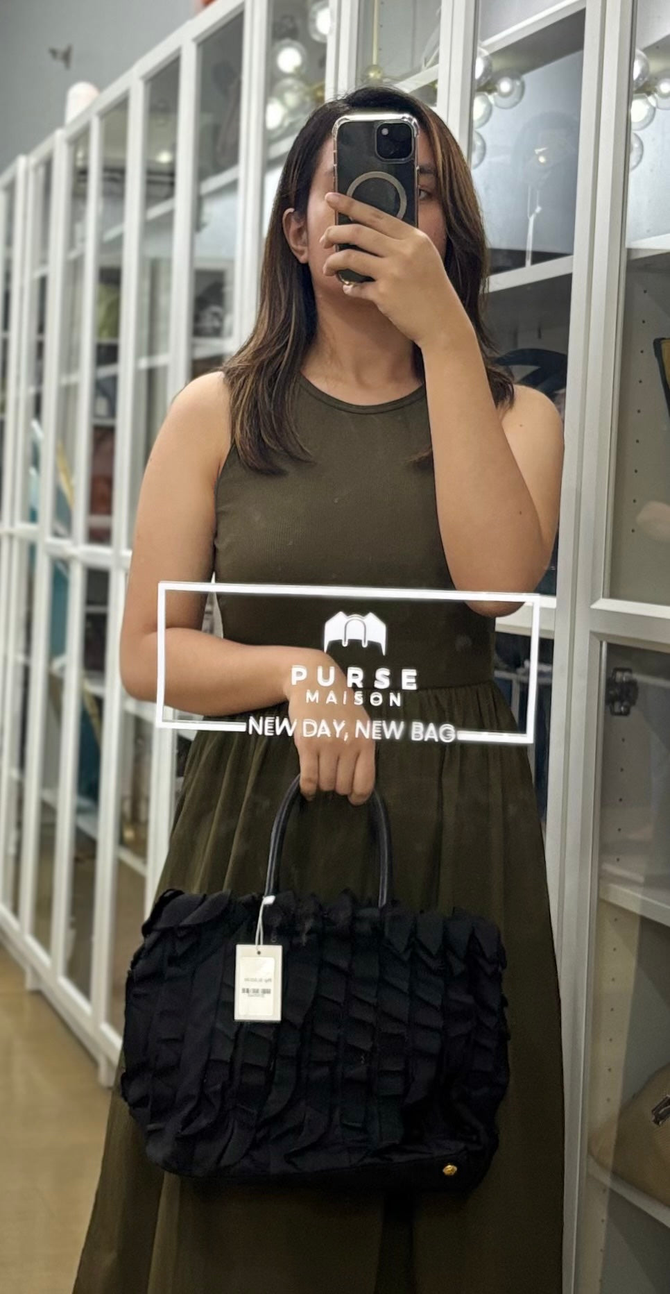 Small Tessuto Nylon Ruffle Bag Nero Black | Purse Maison Luxury Bags Shop