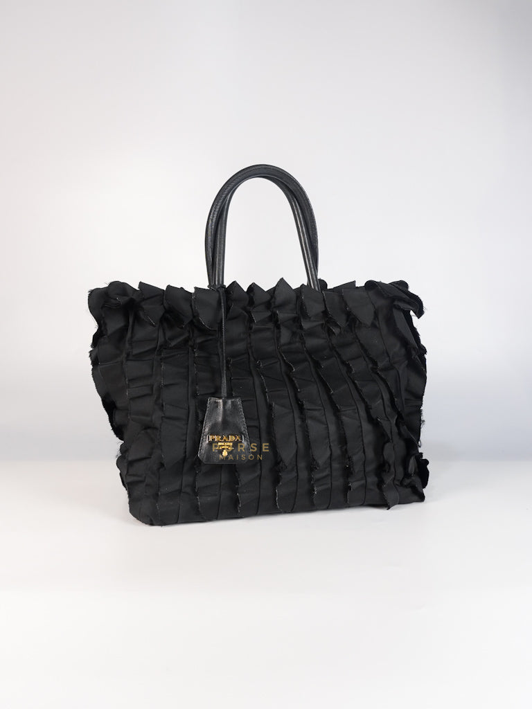 Small Tessuto Nylon Ruffle Bag Nero Black | Purse Maison Luxury Bags Shop
