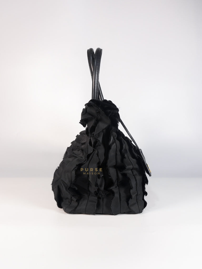 Small Tessuto Nylon Ruffle Bag Nero Black | Purse Maison Luxury Bags Shop