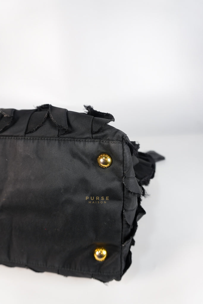 Small Tessuto Nylon Ruffle Bag Nero Black | Purse Maison Luxury Bags Shop