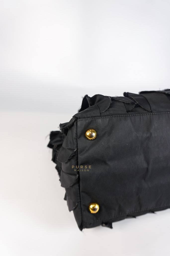 Small Tessuto Nylon Ruffle Bag Nero Black | Purse Maison Luxury Bags Shop