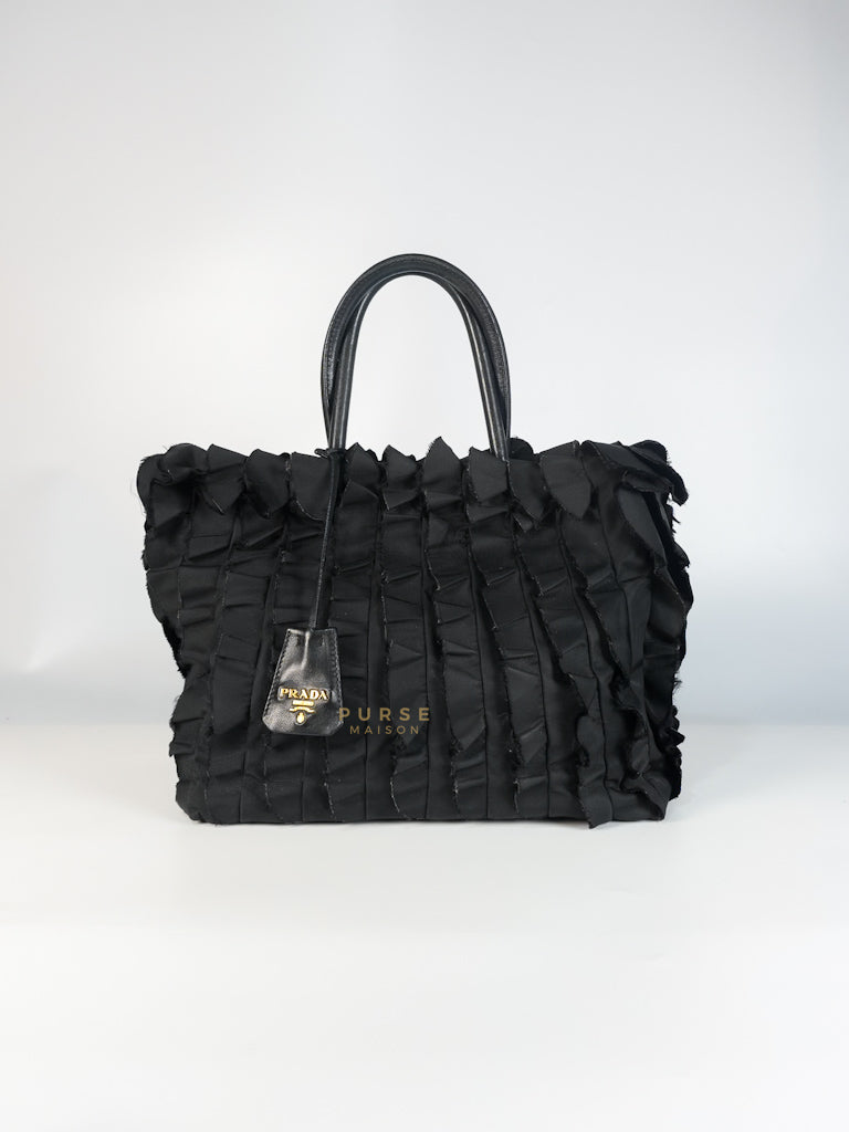 Small Tessuto Nylon Ruffle Bag Nero Black | Purse Maison Luxury Bags Shop
