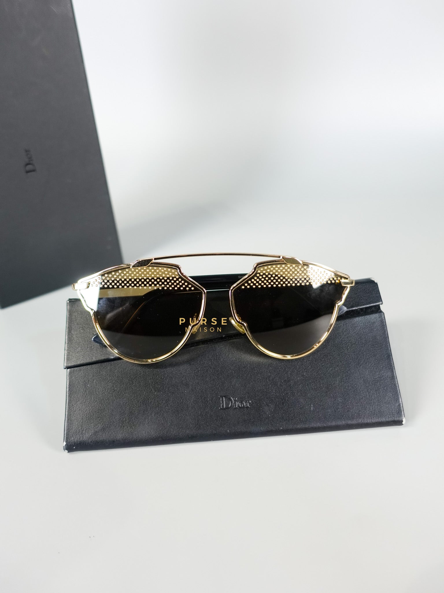So Real S Aviator Sunglasses Studded Acetate and Metal Gold | Purse Maison Luxury Bags Shop