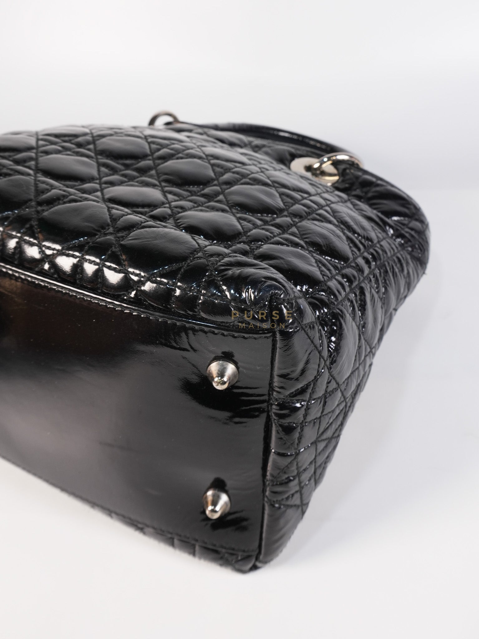 Soft Cannage Black in Patent Leather and Silver Hardware | Purse Maison Luxury Bags Shop