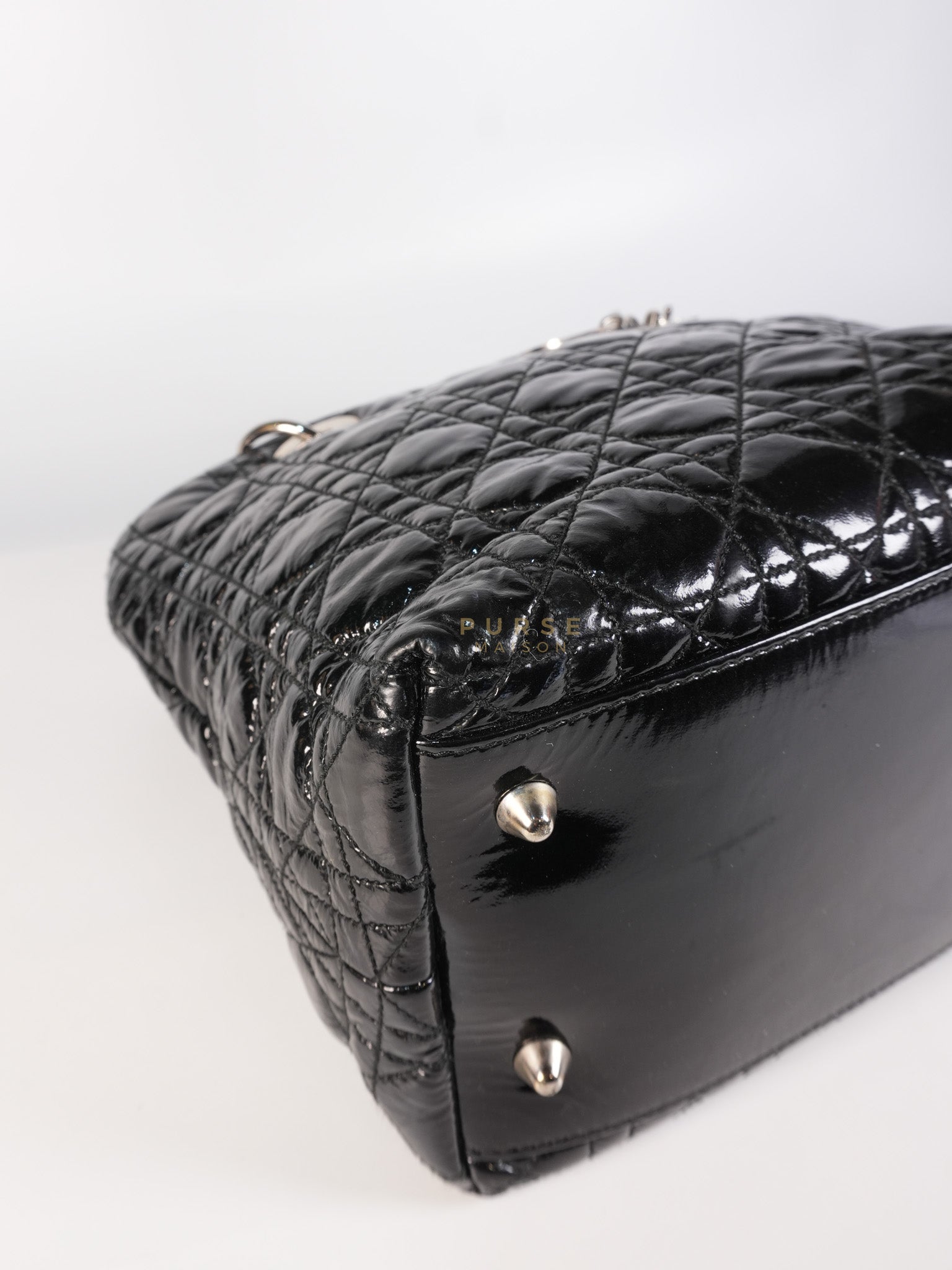 Soft Cannage Black in Patent Leather and Silver Hardware | Purse Maison Luxury Bags Shop