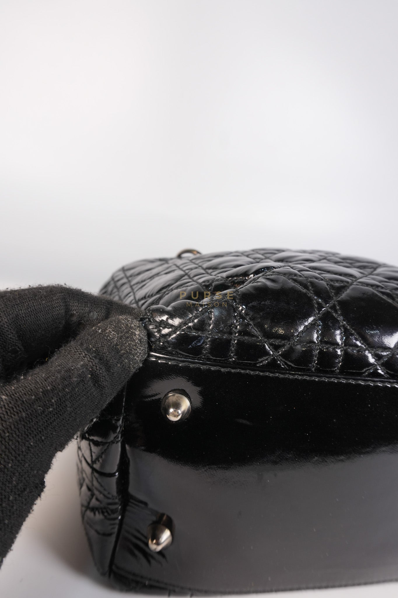 Soft Cannage Black in Patent Leather and Silver Hardware | Purse Maison Luxury Bags Shop