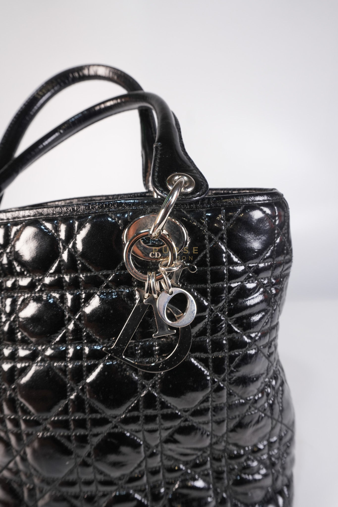 Soft Cannage Black in Patent Leather and Silver Hardware | Purse Maison Luxury Bags Shop