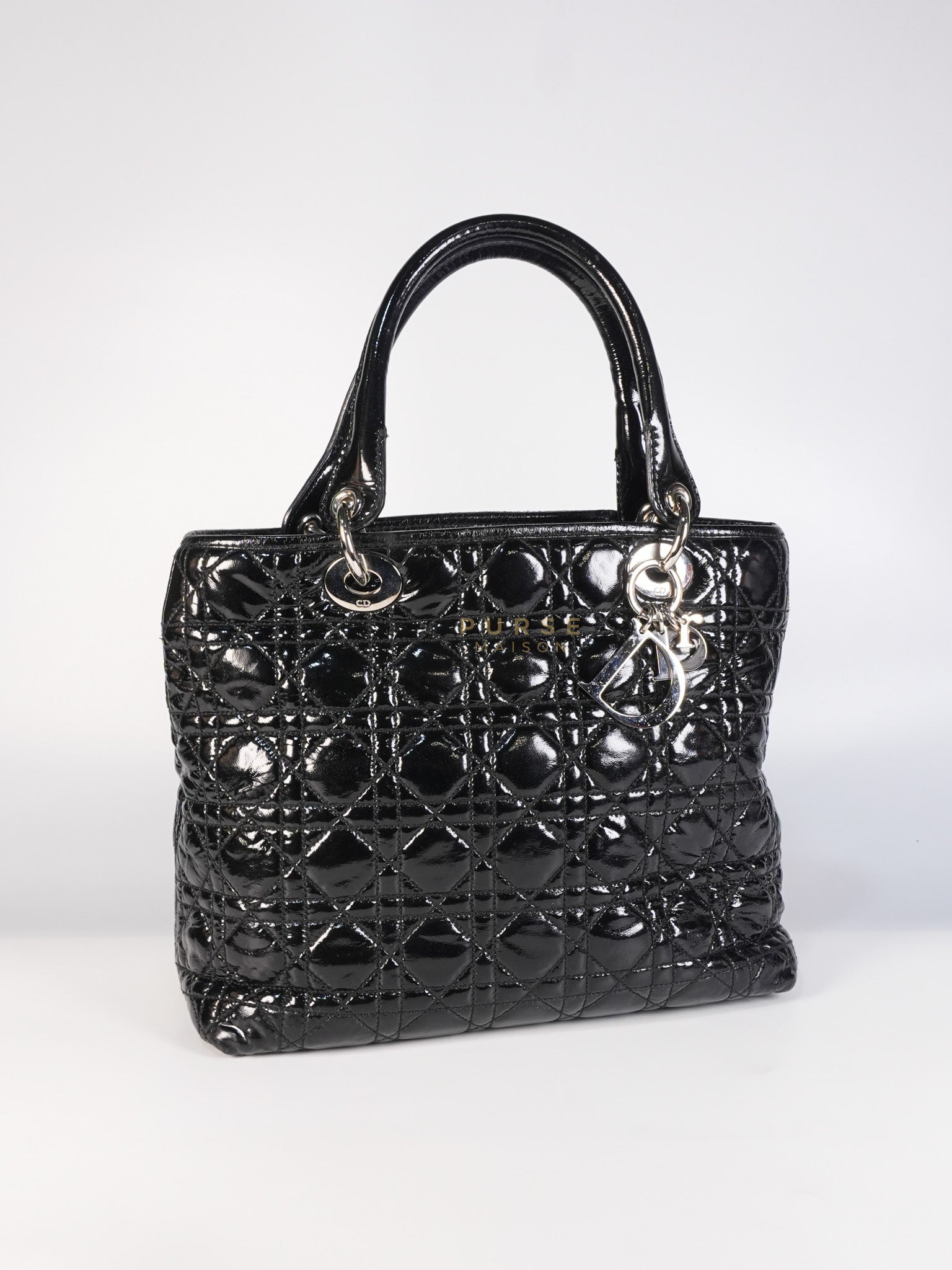 Soft Cannage Black in Patent Leather and Silver Hardware | Purse Maison Luxury Bags Shop