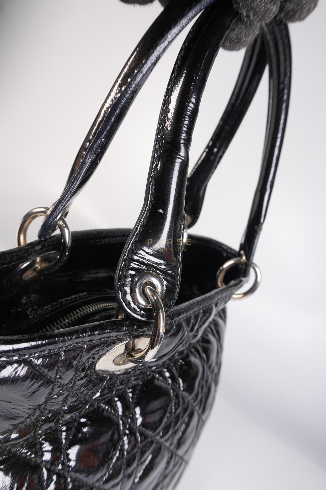 Soft Cannage Black in Patent Leather and Silver Hardware | Purse Maison Luxury Bags Shop