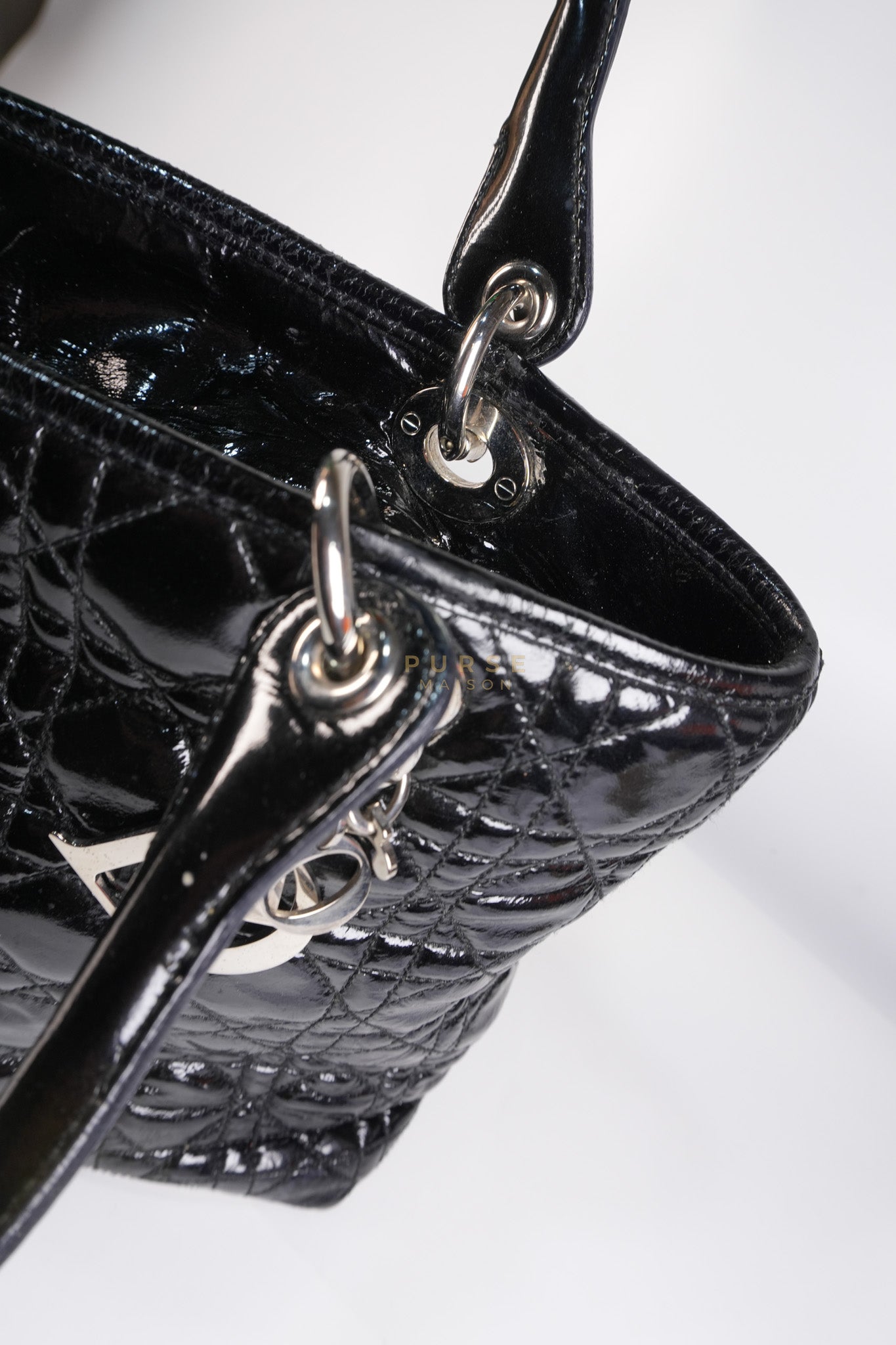 Soft Cannage Black in Patent Leather and Silver Hardware | Purse Maison Luxury Bags Shop