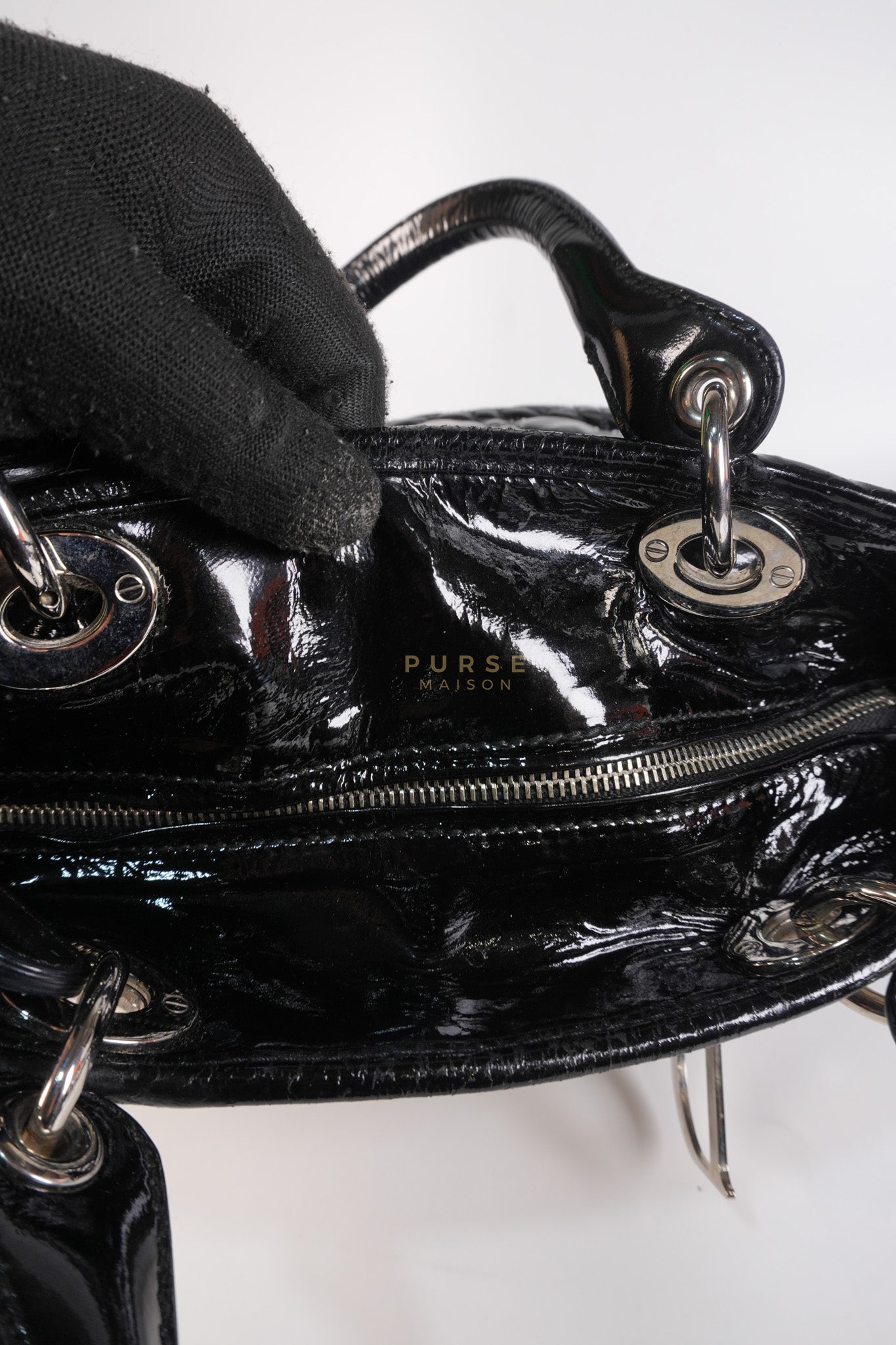 Soft Cannage Black in Patent Leather and Silver Hardware | Purse Maison Luxury Bags Shop