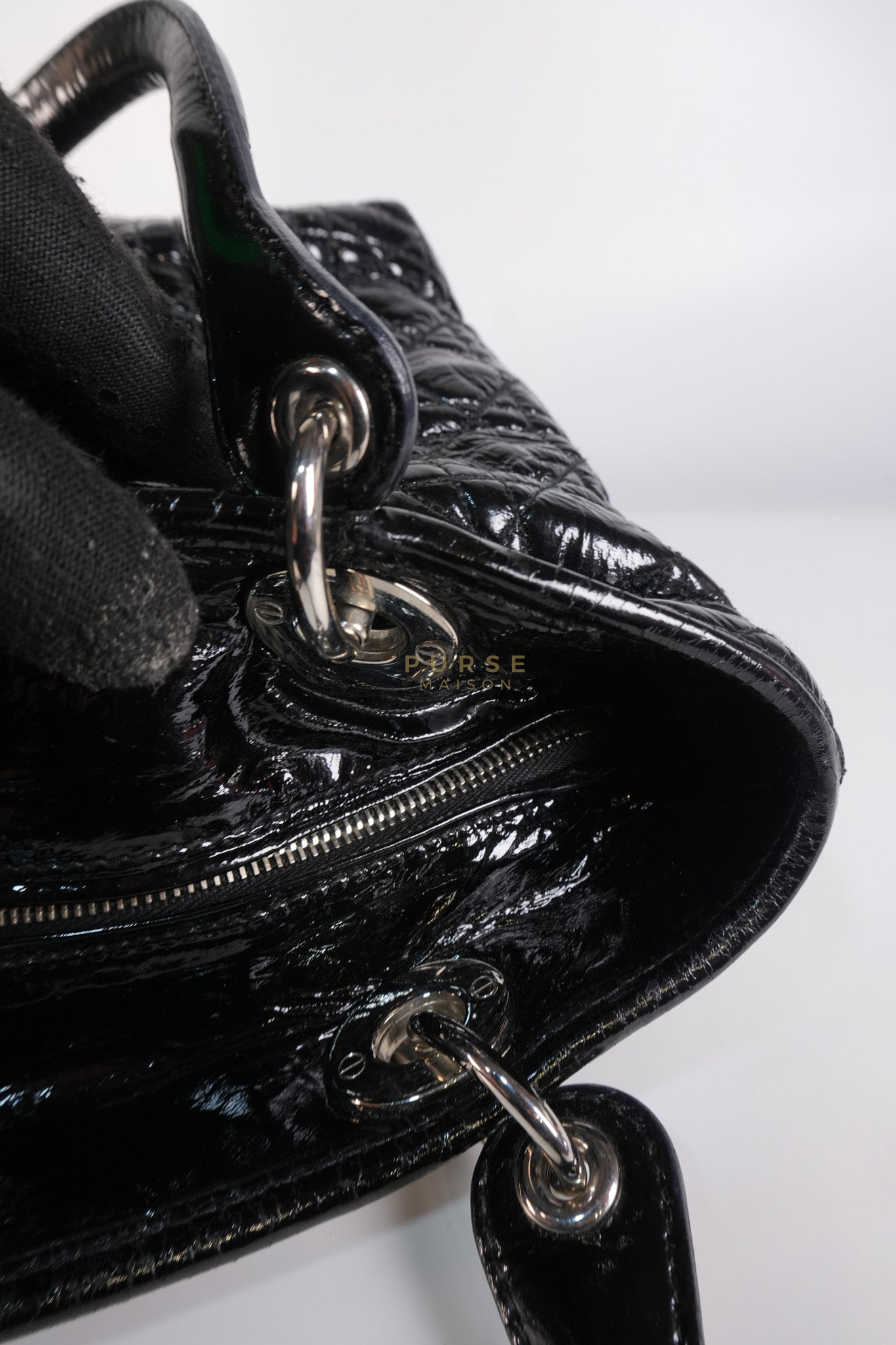 Soft Cannage Black in Patent Leather and Silver Hardware | Purse Maison Luxury Bags Shop