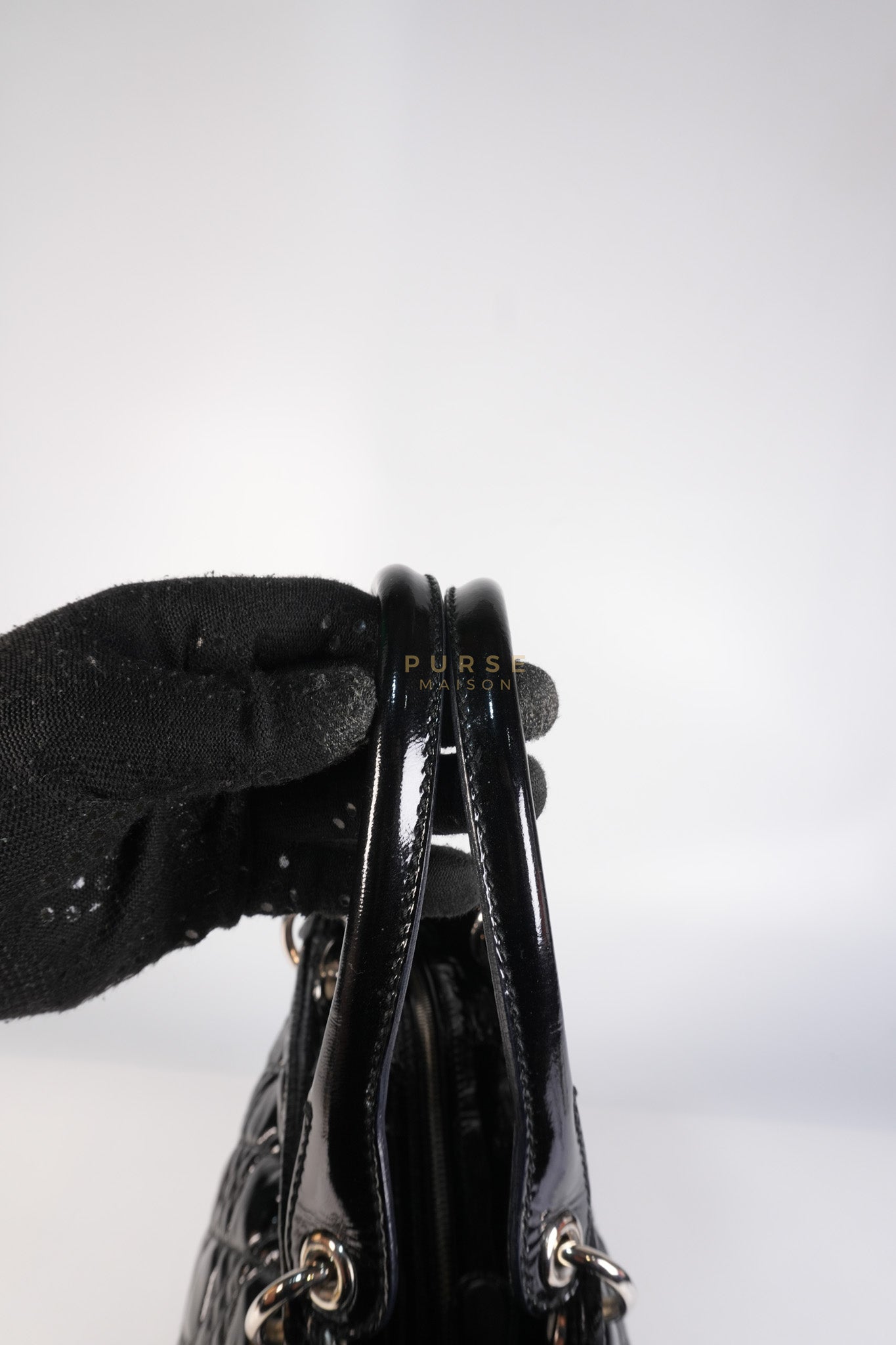 Soft Cannage Black in Patent Leather and Silver Hardware | Purse Maison Luxury Bags Shop