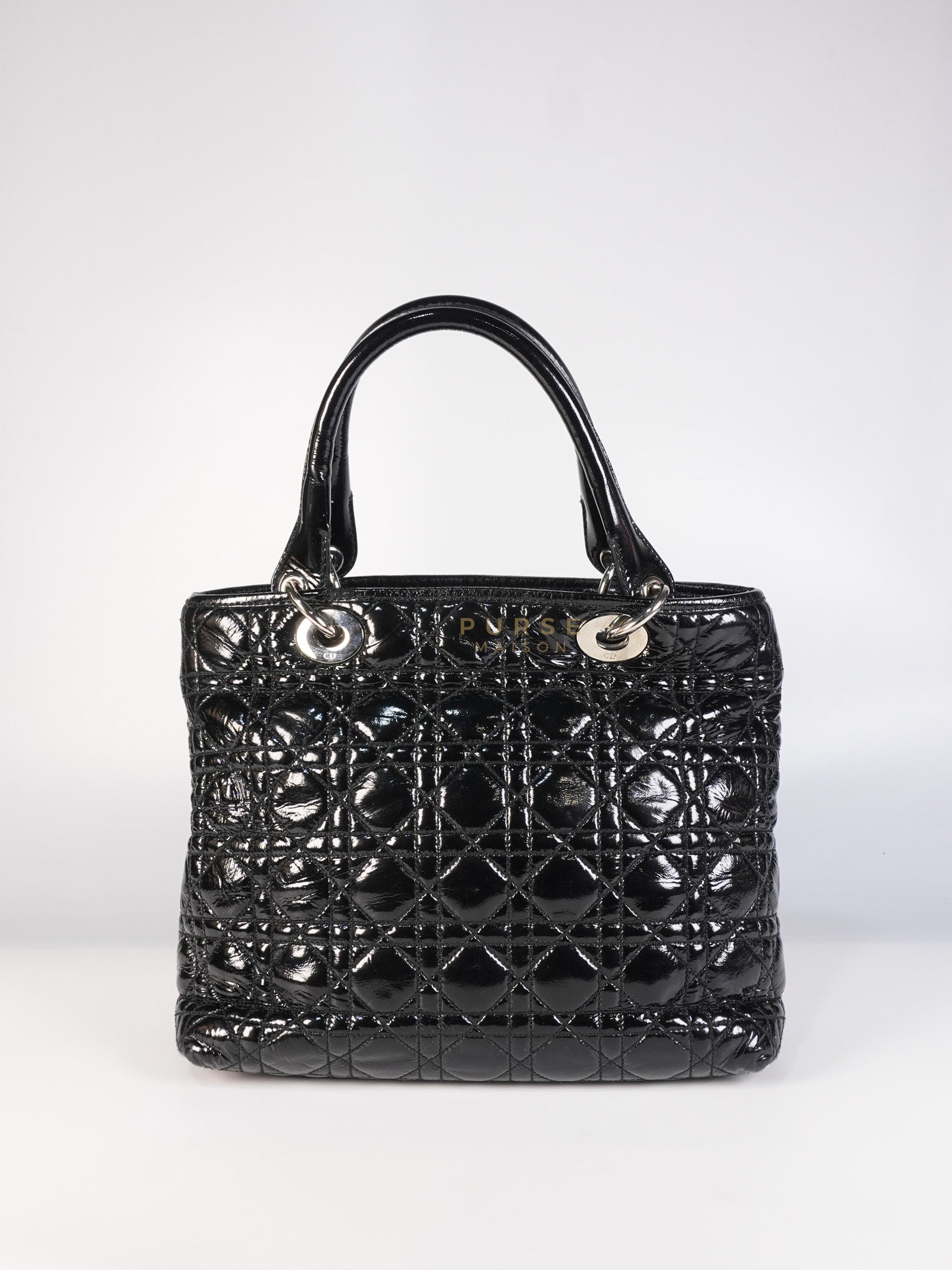 Soft Cannage Black in Patent Leather and Silver Hardware | Purse Maison Luxury Bags Shop