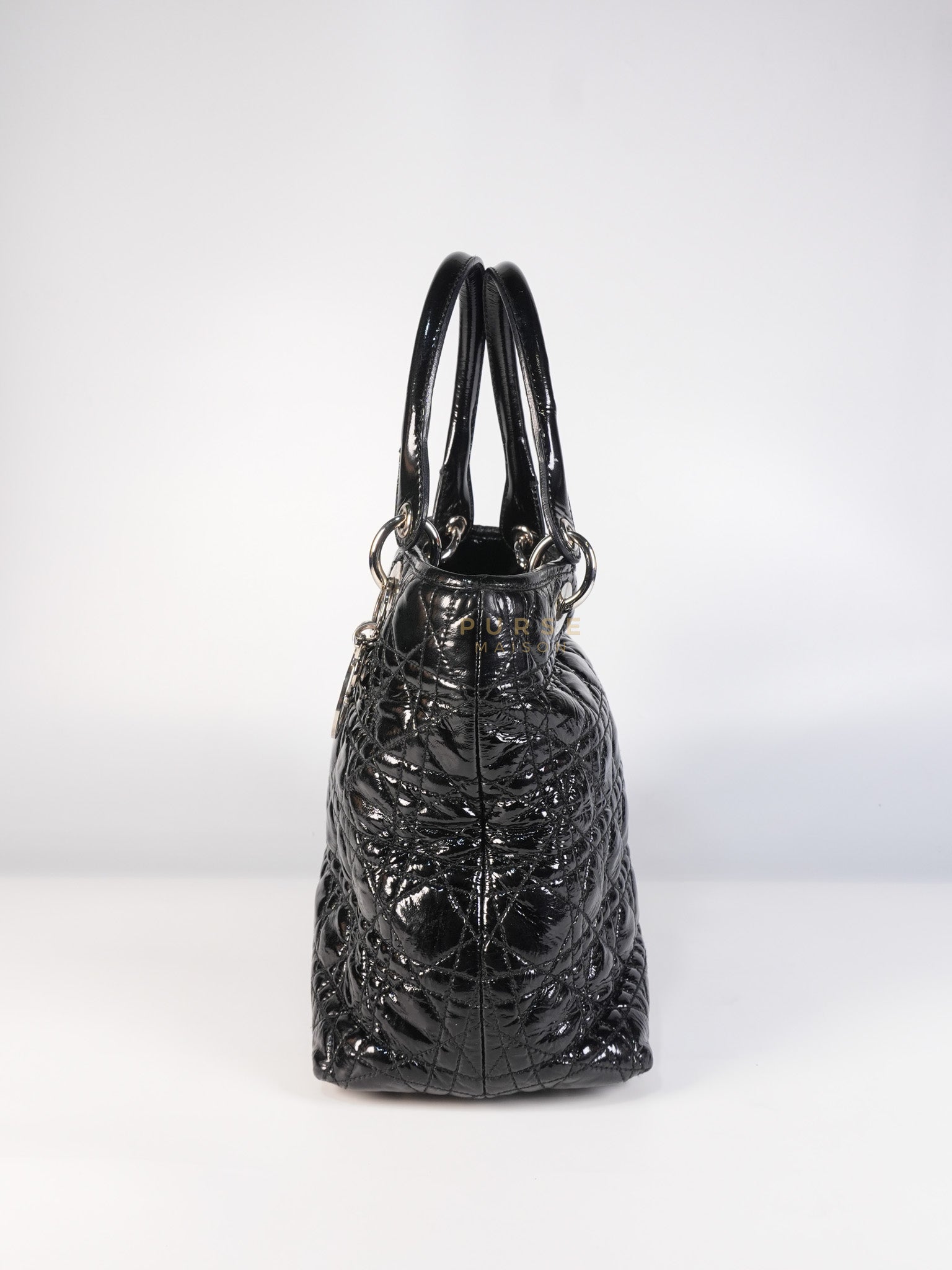 Soft Cannage Black in Patent Leather and Silver Hardware | Purse Maison Luxury Bags Shop