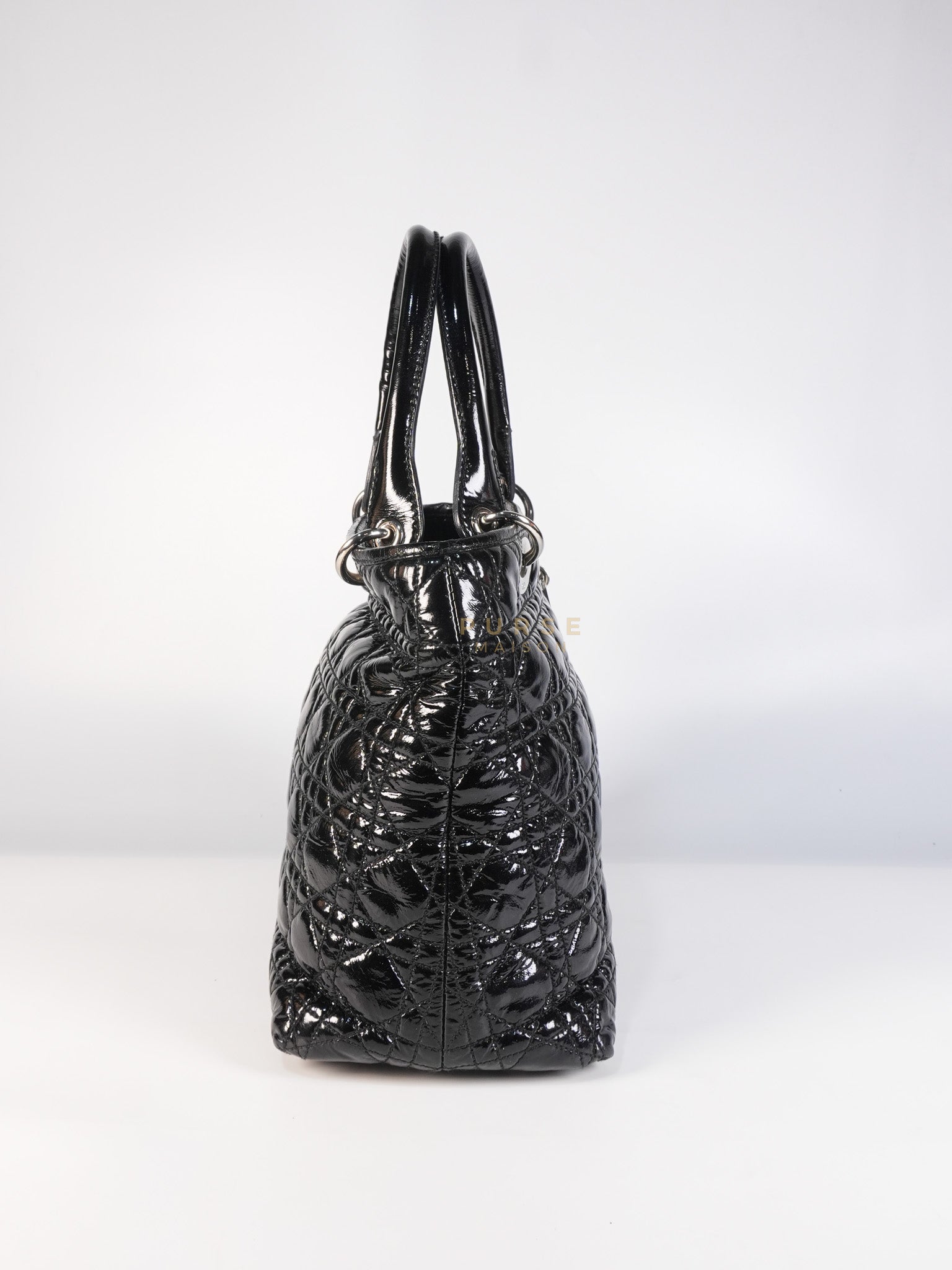 Soft Cannage Black in Patent Leather and Silver Hardware | Purse Maison Luxury Bags Shop
