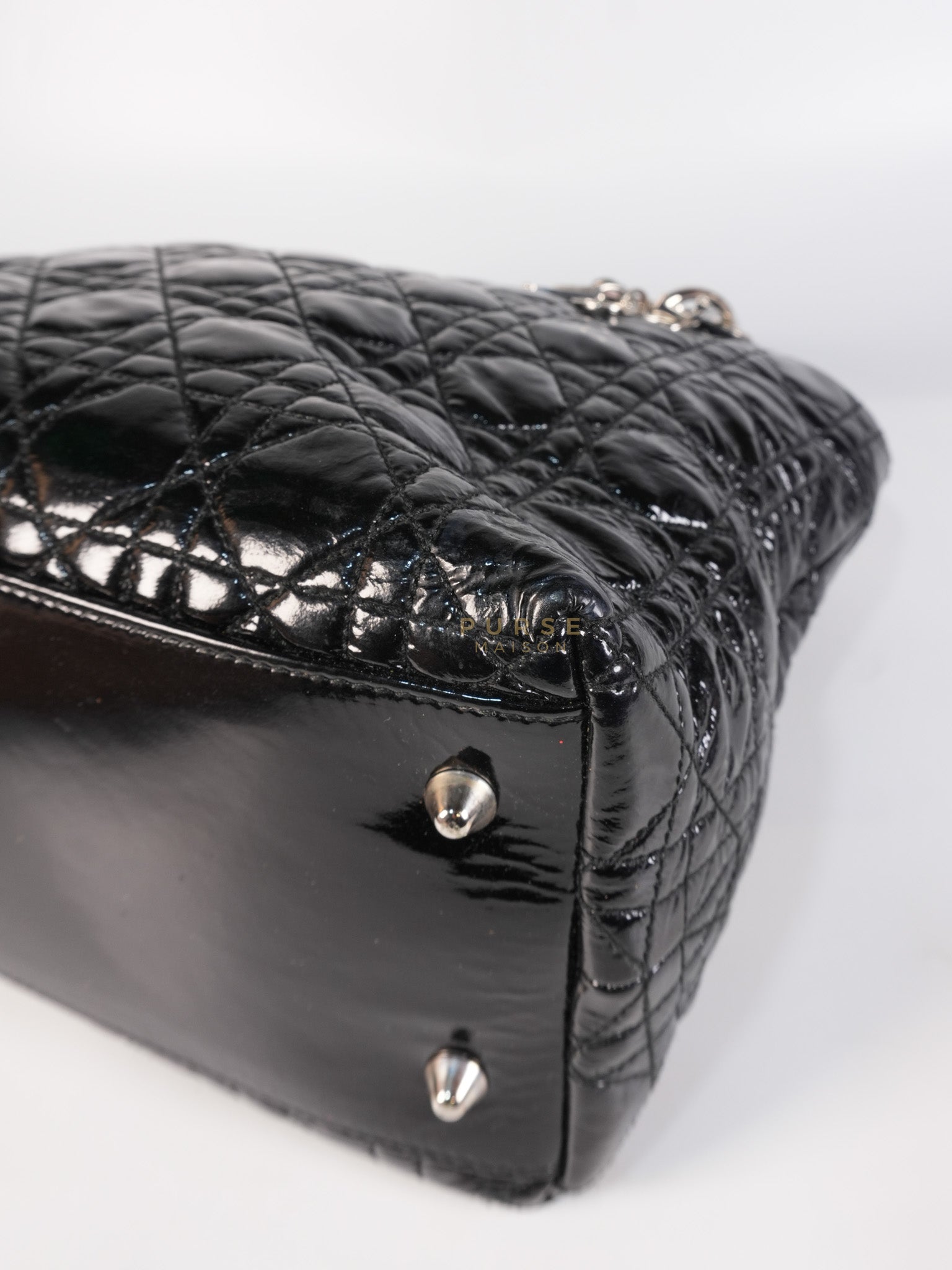 Soft Cannage Black in Patent Leather and Silver Hardware | Purse Maison Luxury Bags Shop