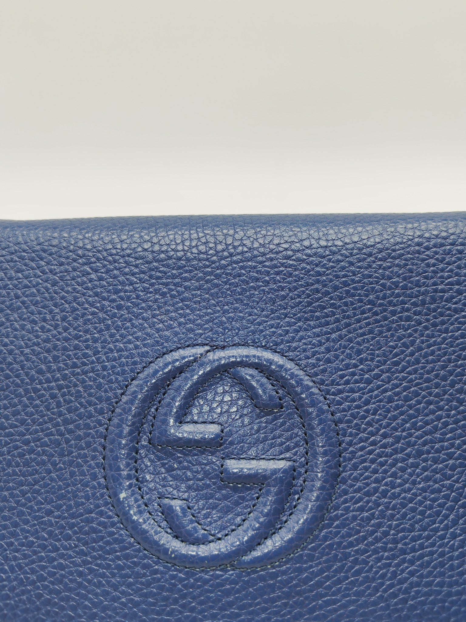 Soho Wallet on Chain in Blue Grained Leather Light Gold Hardware | Purse Maison Luxury Bags Shop