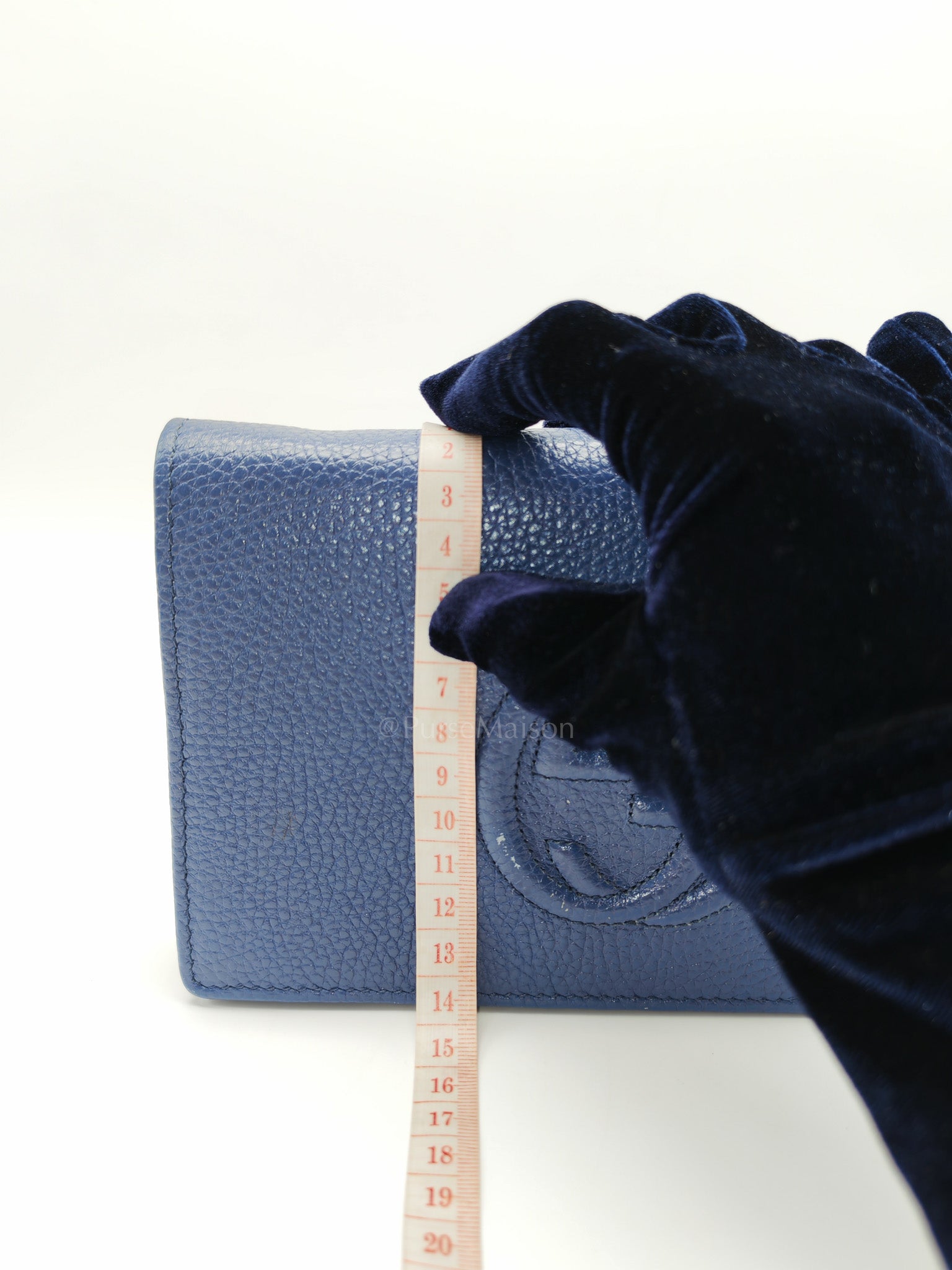 Soho Wallet on Chain in Blue Grained Leather Light Gold Hardware | Purse Maison Luxury Bags Shop