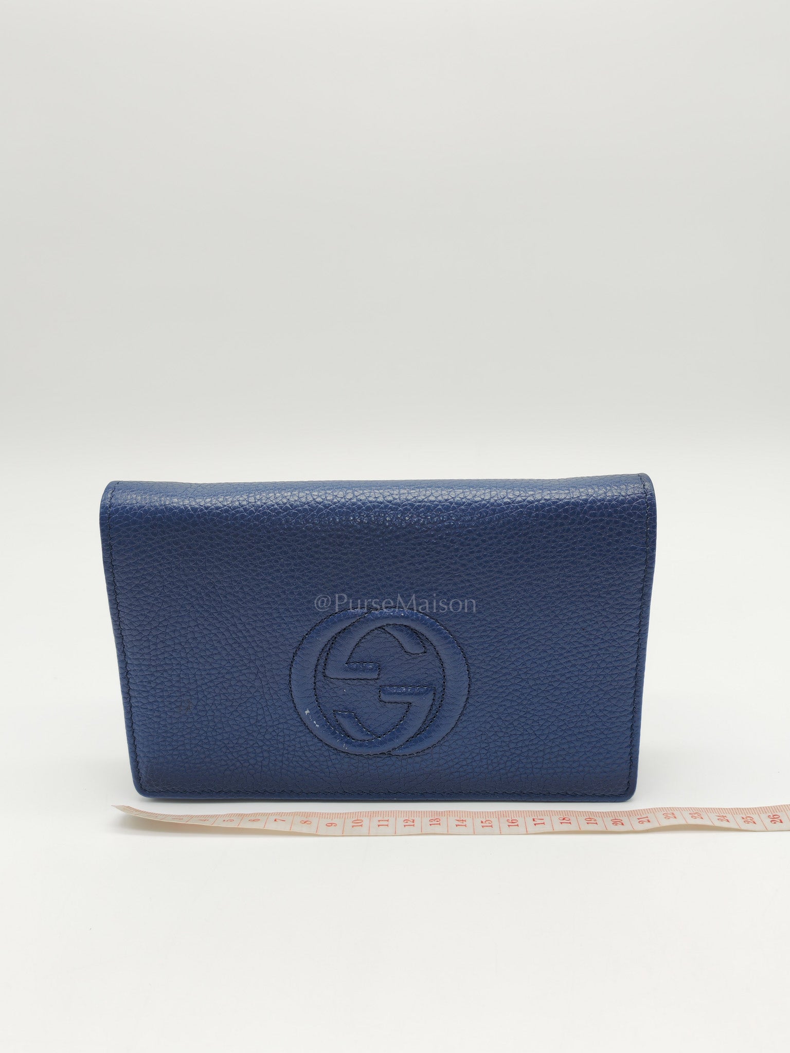 Soho Wallet on Chain in Blue Grained Leather Light Gold Hardware | Purse Maison Luxury Bags Shop