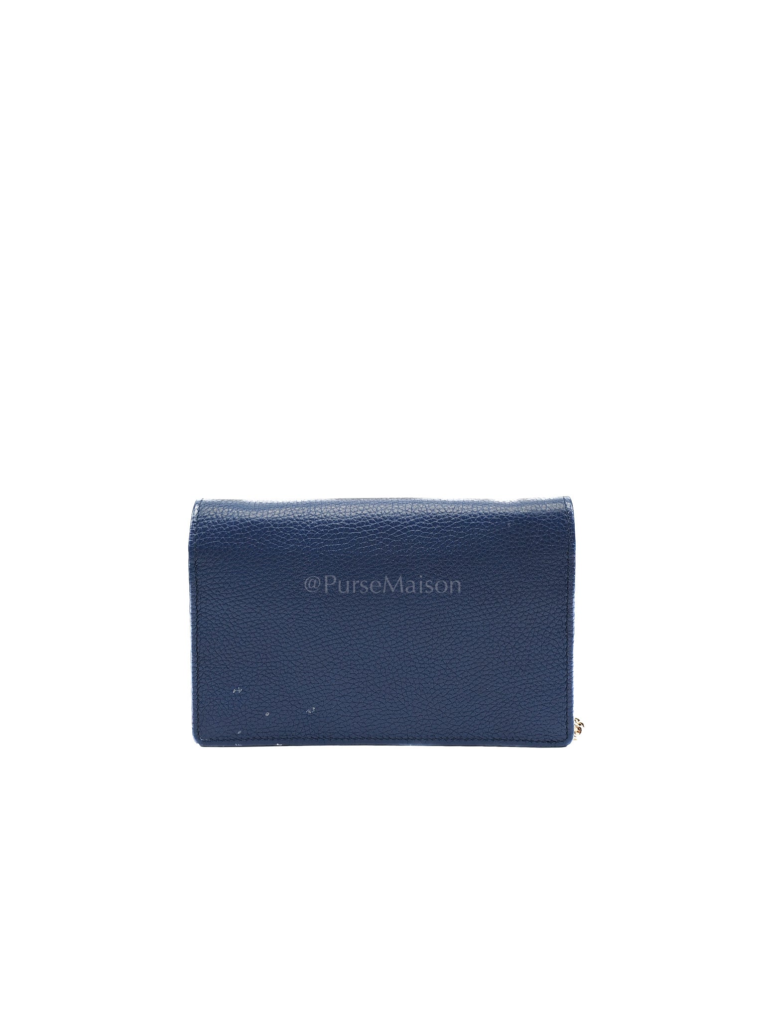 Soho Wallet on Chain in Blue Grained Leather Light Gold Hardware | Purse Maison Luxury Bags Shop