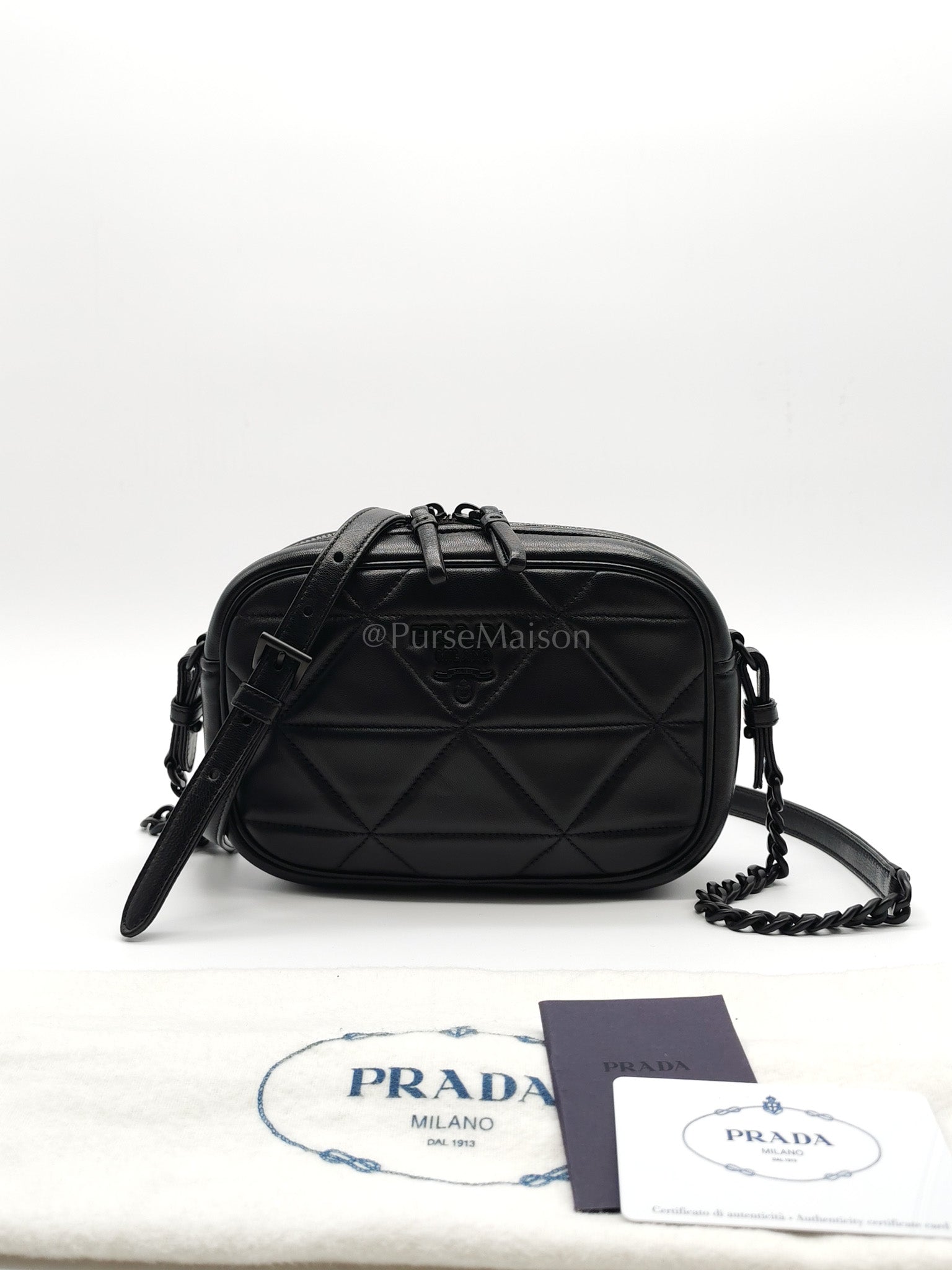 Spectrum Quilted in So Black Nappa Leather Camera Bag | Purse Maison Luxury Bags Shop