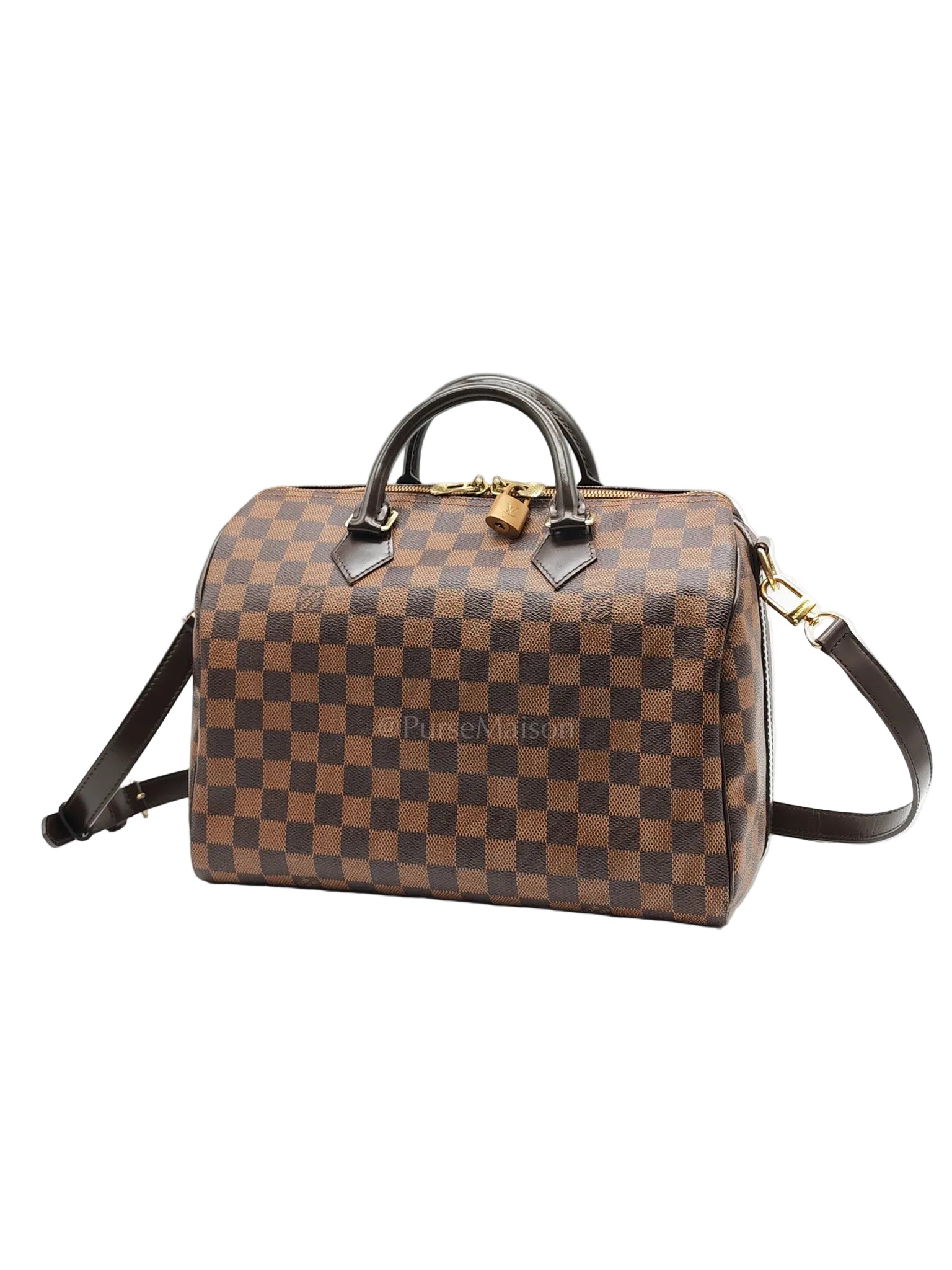 Speedy 30 Bandoullier in Damier Ebene Canvas & Gold Hardware (Datecode: CT0134) | Purse Maison Luxury Bags Shop