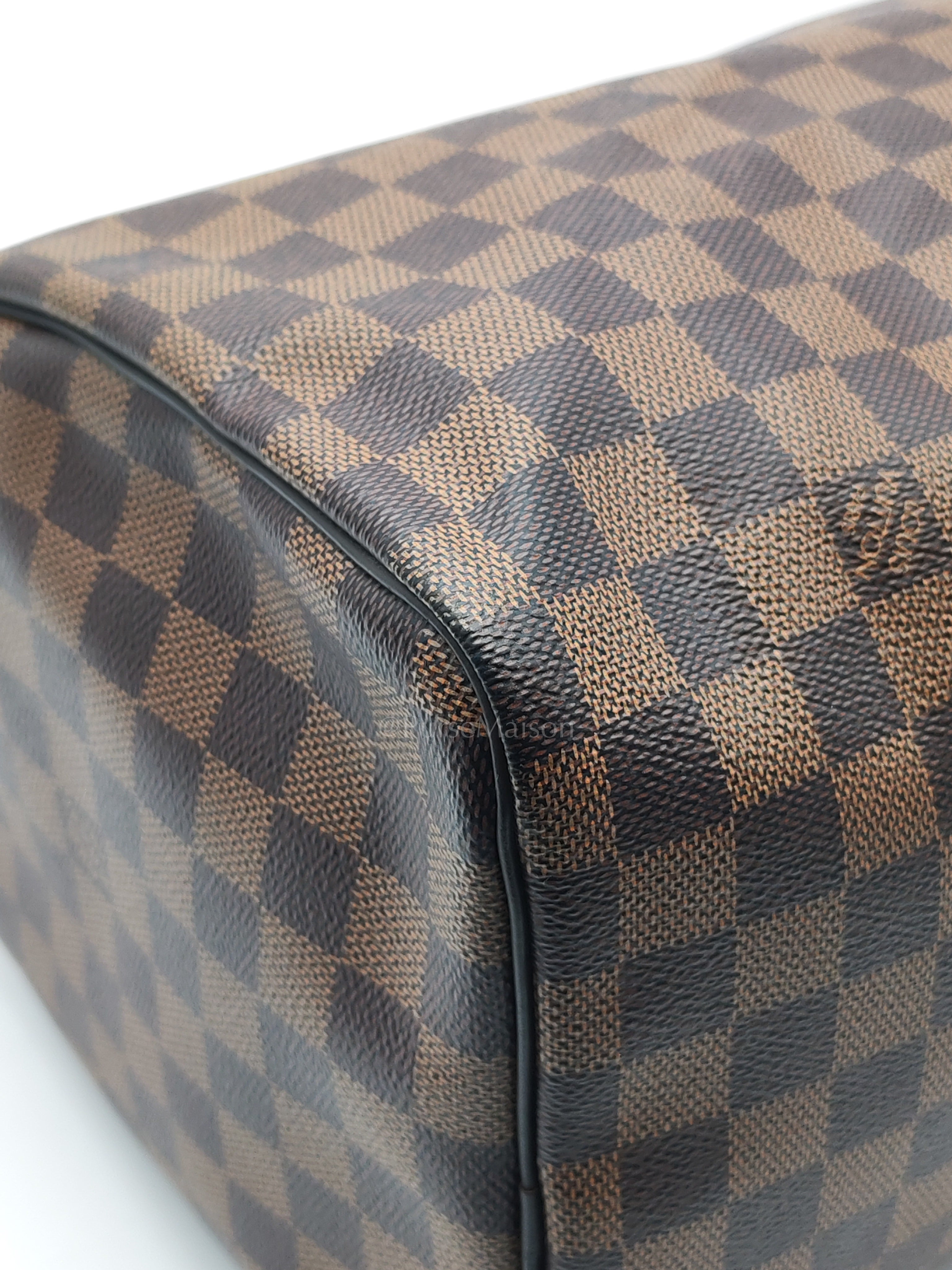Speedy 30 in Damier Ebene Canvas & Gold Hardware Microchip | Purse Maison Luxury Bags Shop