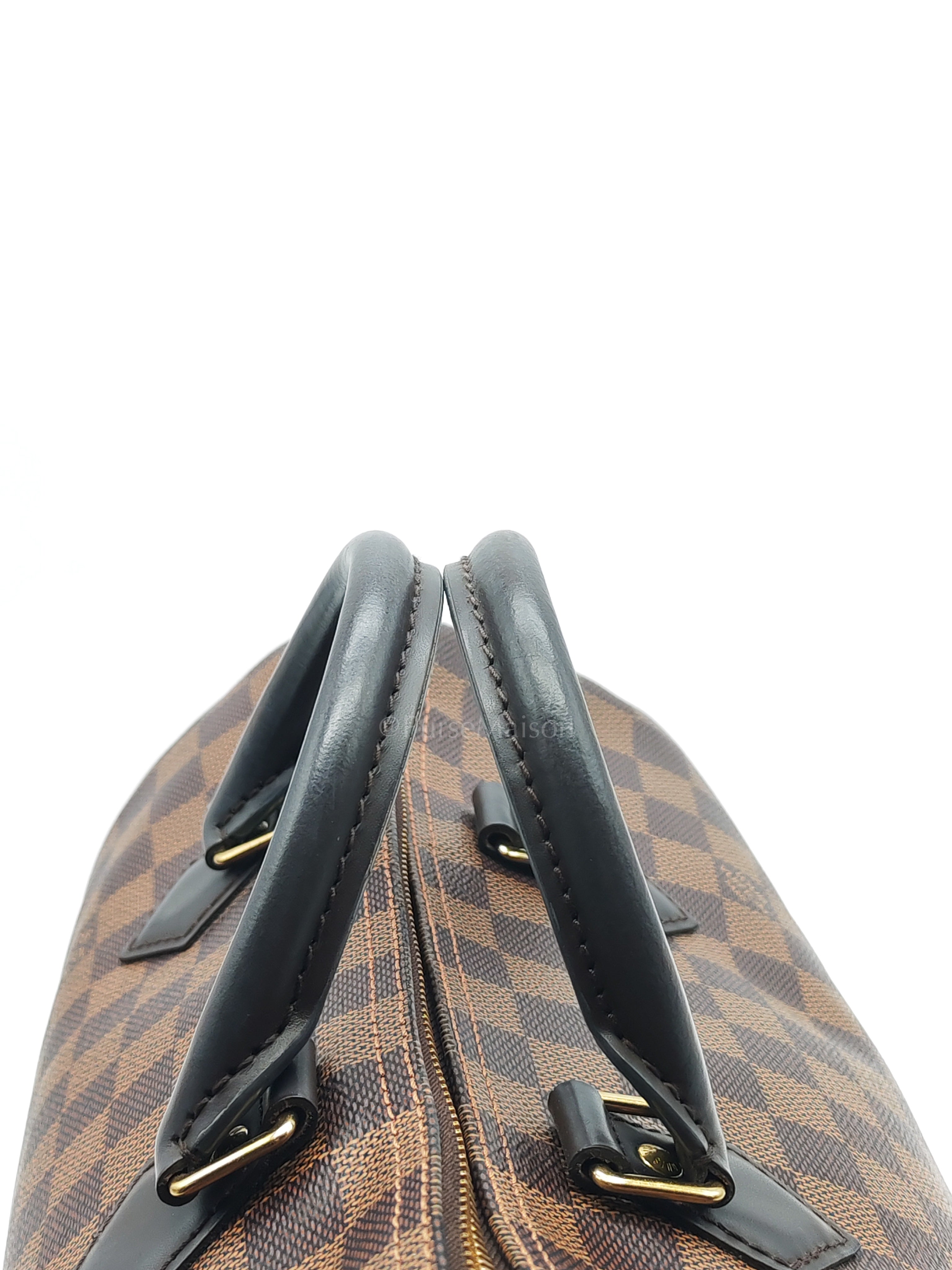 Speedy 30 in Damier Ebene Canvas & Gold Hardware Microchip | Purse Maison Luxury Bags Shop