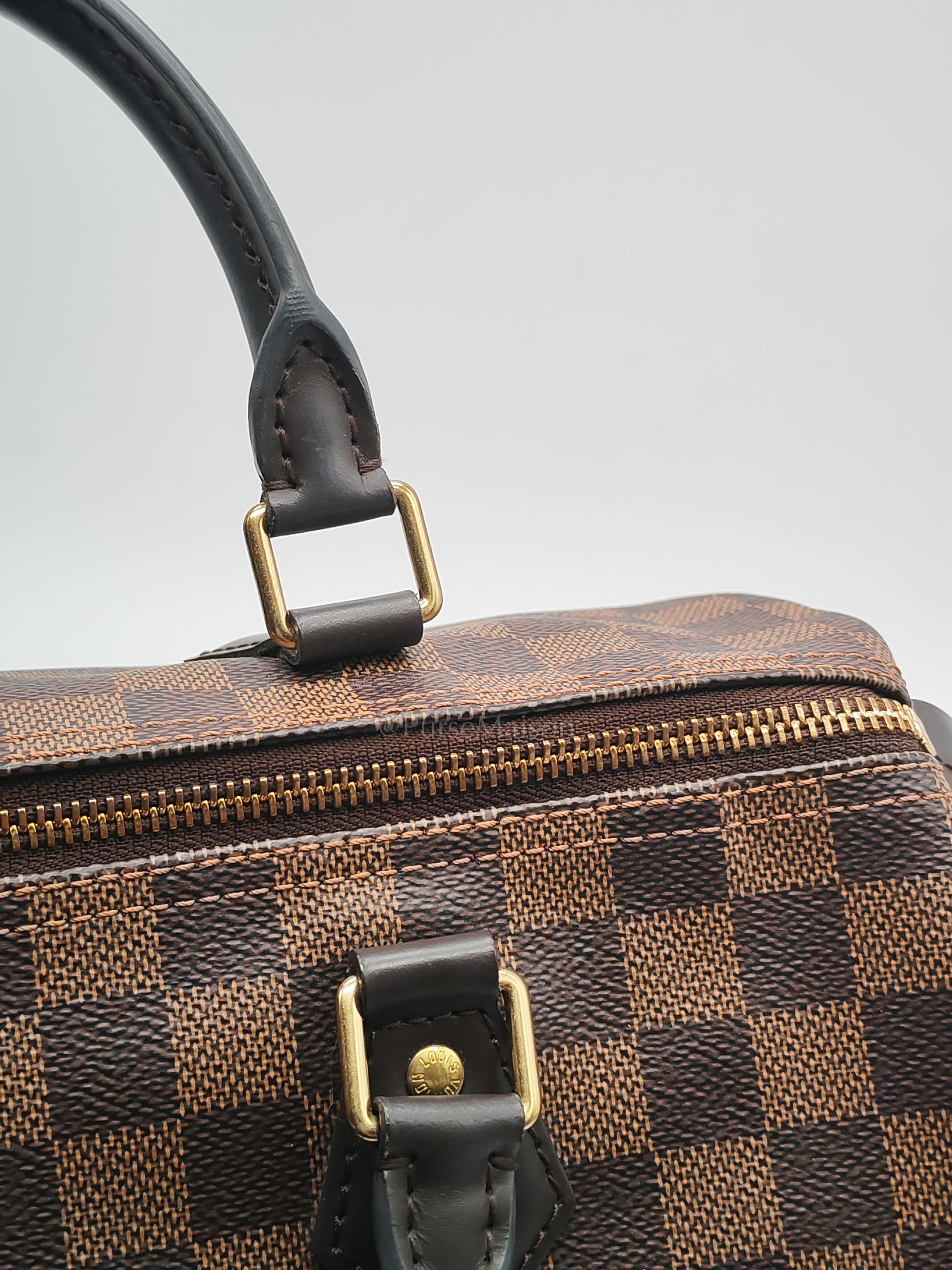 Speedy 30 in Damier Ebene Canvas & Gold Hardware Microchip | Purse Maison Luxury Bags Shop