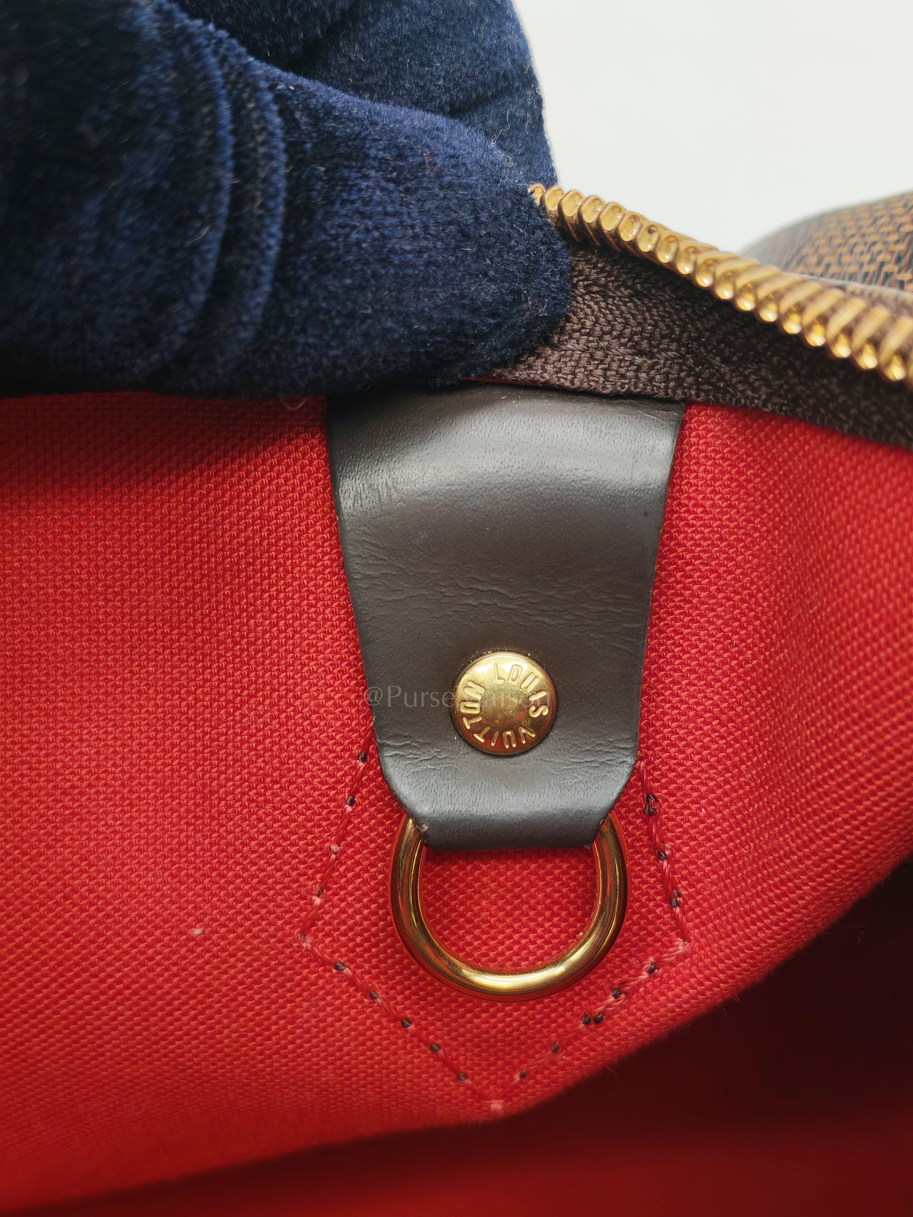 Speedy 30 in Damier Ebene Canvas & Gold Hardware Microchip | Purse Maison Luxury Bags Shop