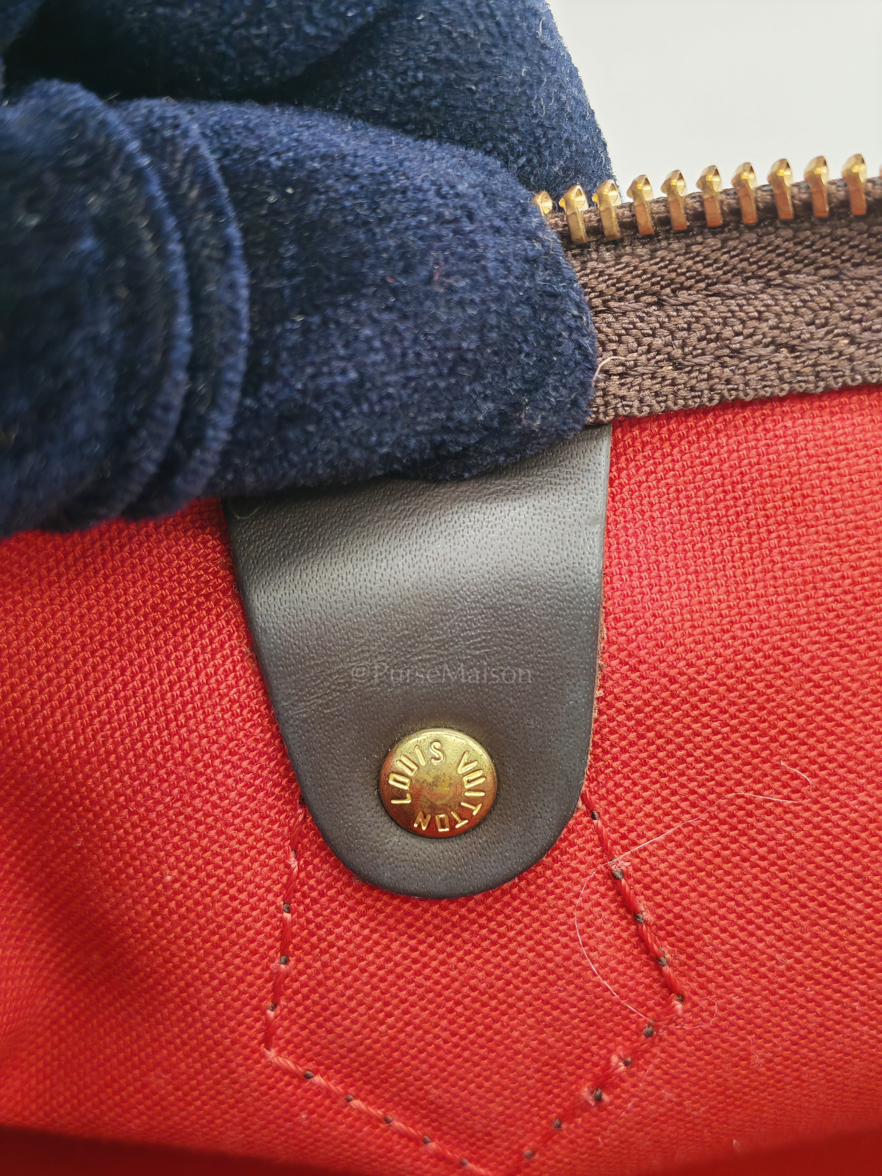 Speedy 30 in Damier Ebene Canvas & Gold Hardware Microchip | Purse Maison Luxury Bags Shop