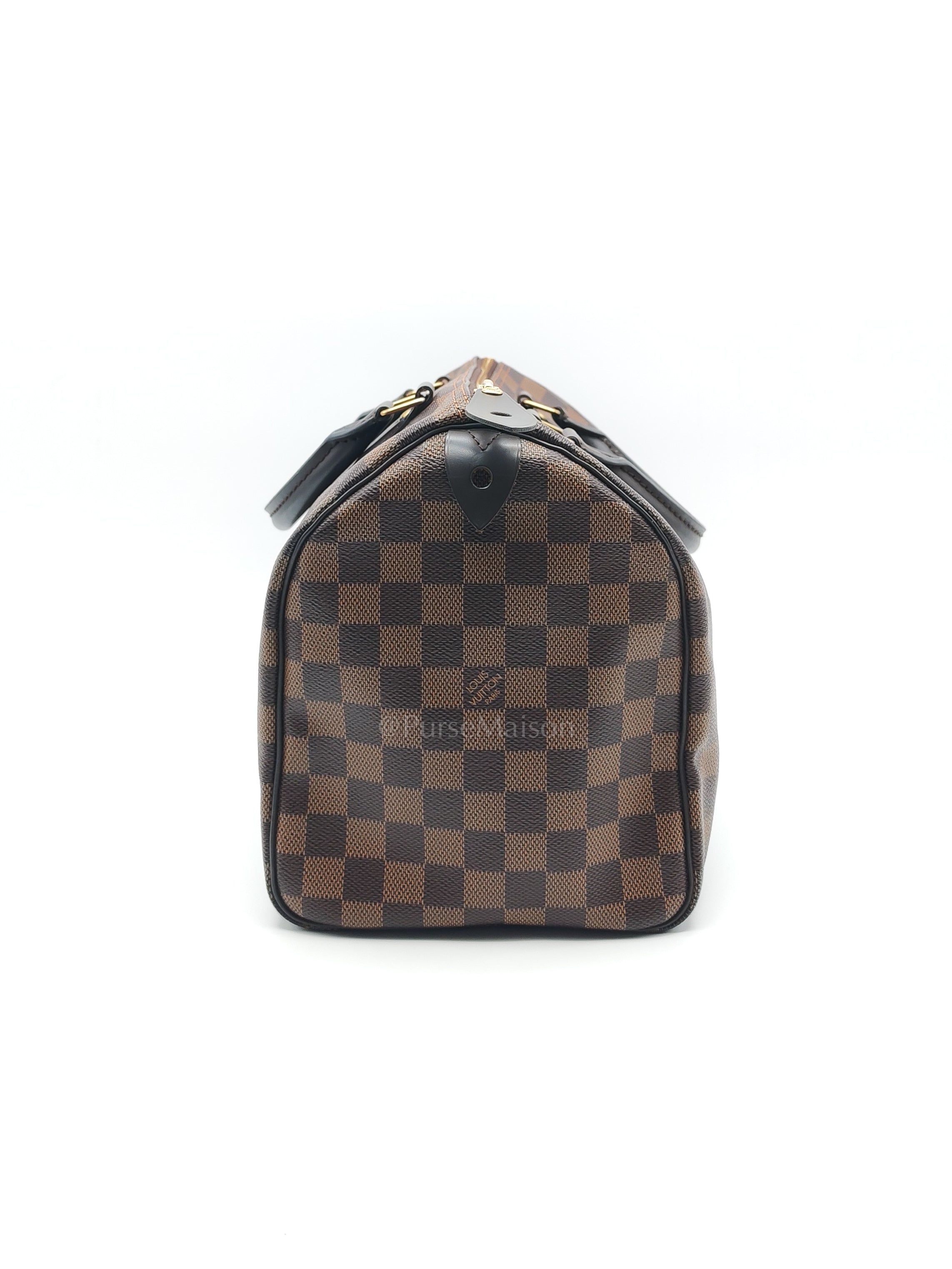 Speedy 30 in Damier Ebene Canvas & Gold Hardware Microchip | Purse Maison Luxury Bags Shop