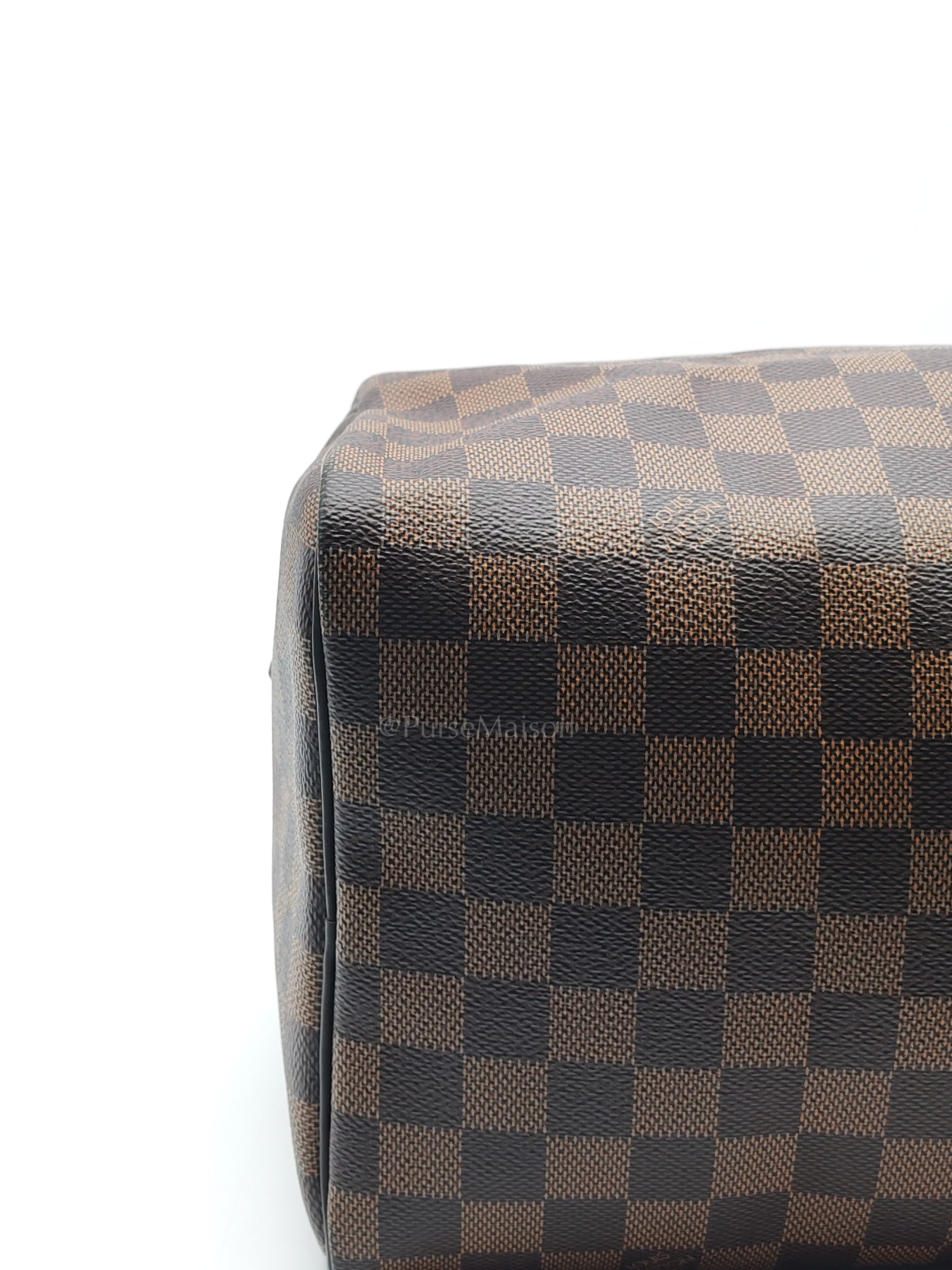 Speedy 30 in Damier Ebene Canvas & Gold Hardware Microchip | Purse Maison Luxury Bags Shop